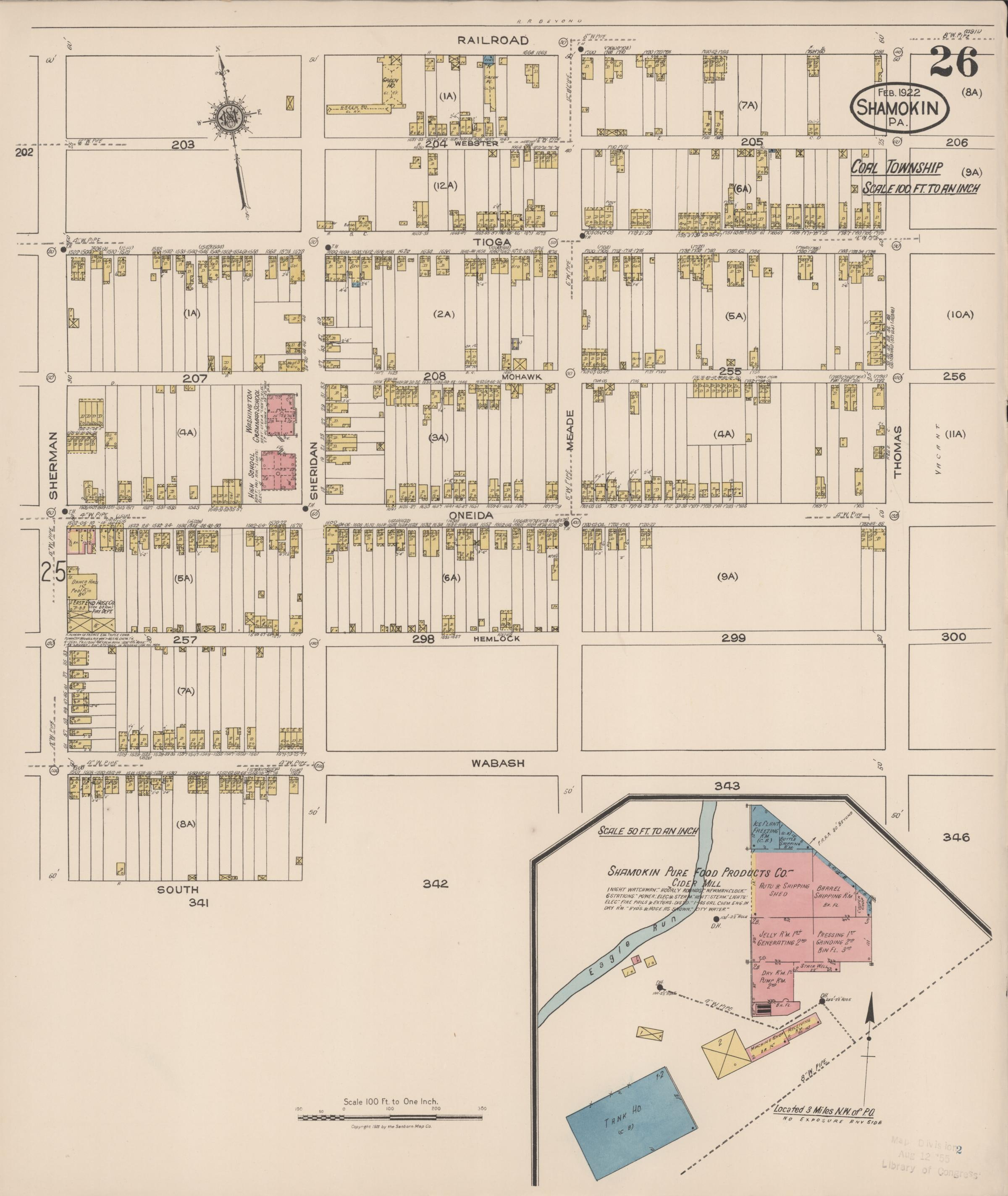 February 1922 Sanborn fire insurance map of Shamokin, Page 26.