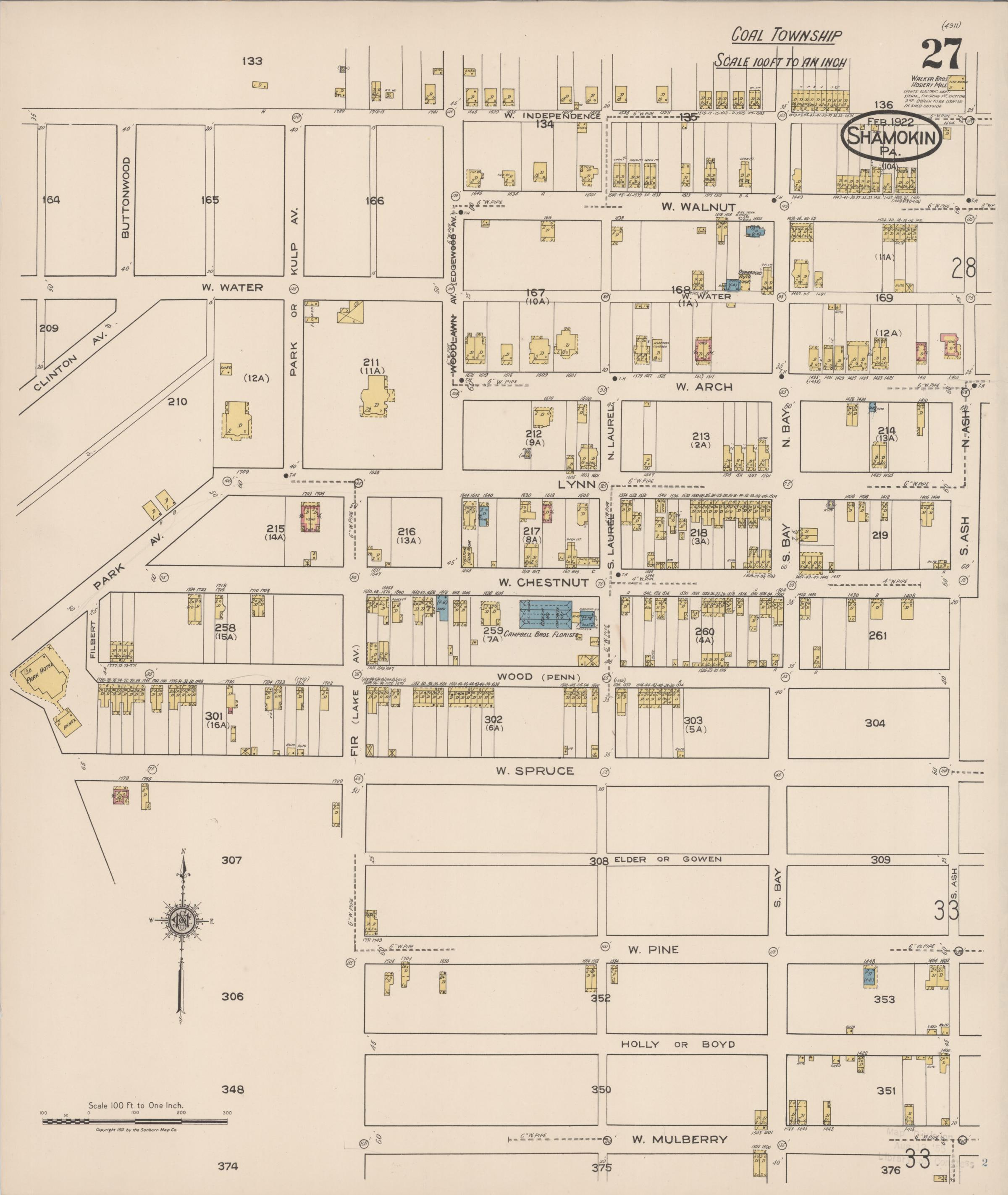 February 1922 Sanborn fire insurance map of Shamokin, Page 27.