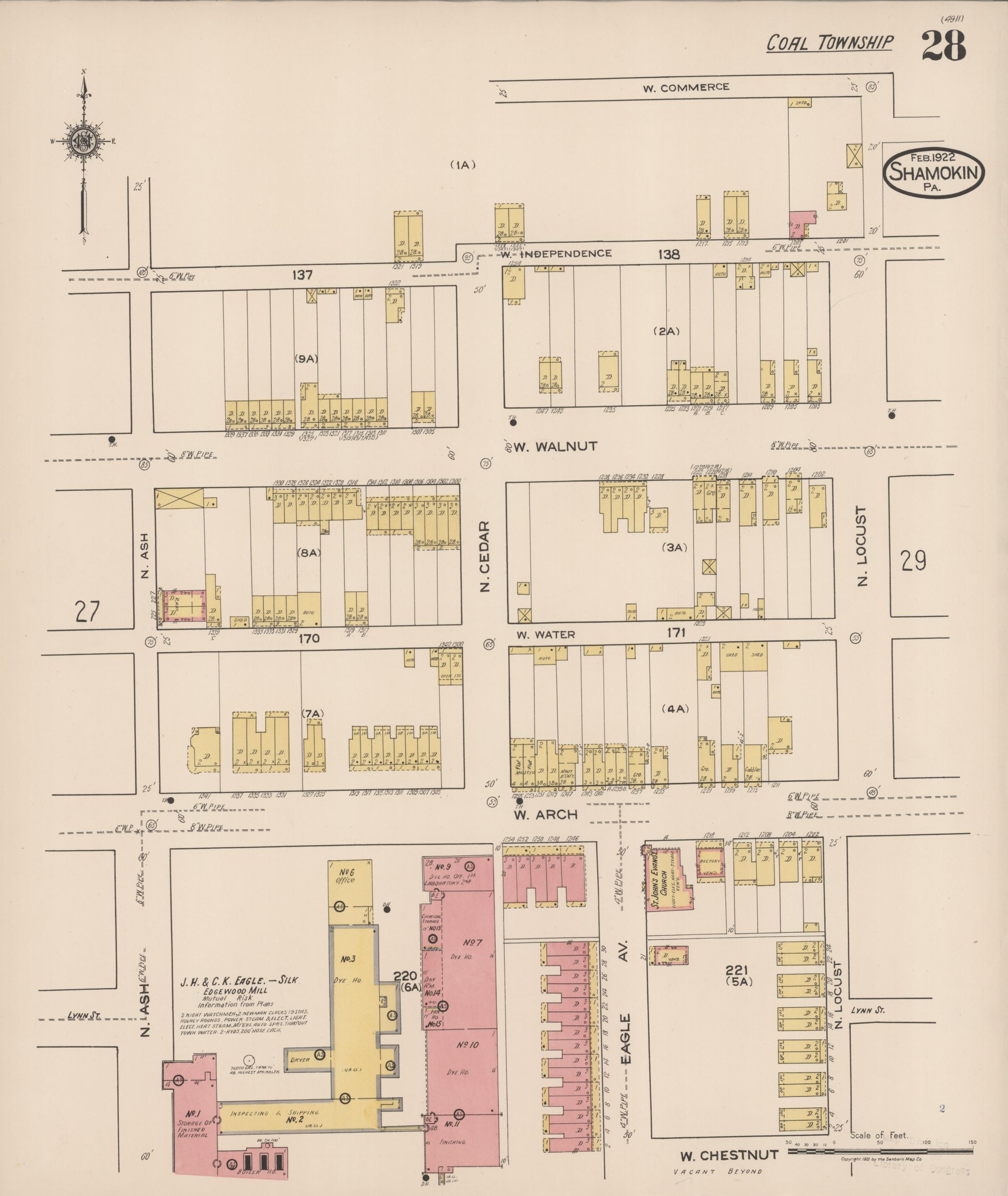 February 1922 Sanborn fire insurance map of Shamokin, Page 28.
