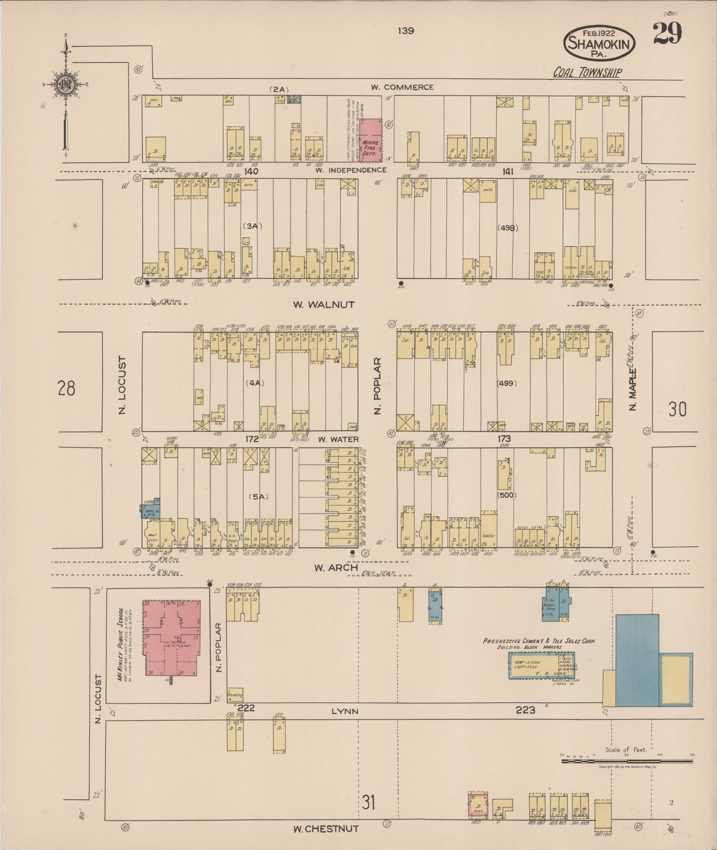 February 1922 Sanborn fire insurance map of Shamokin, Page 29.