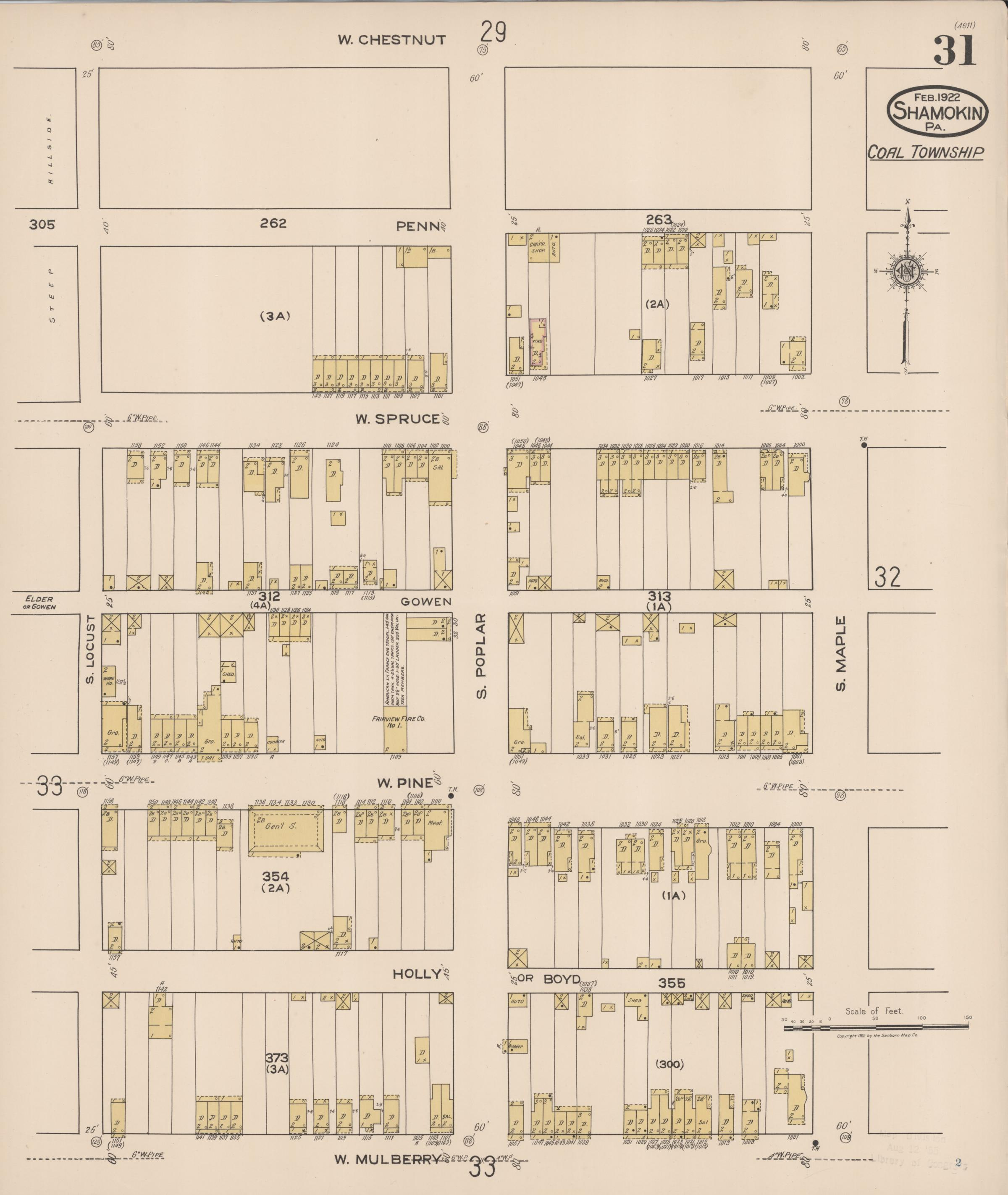 February 1922 Sanborn fire insurance map of Shamokin, Page 31.