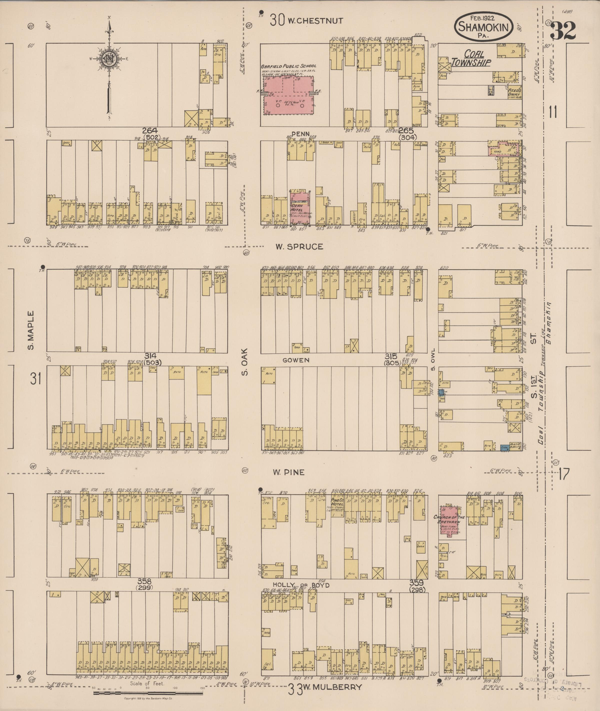 February 1922 Sanborn fire insurance map of Shamokin, Page 32.