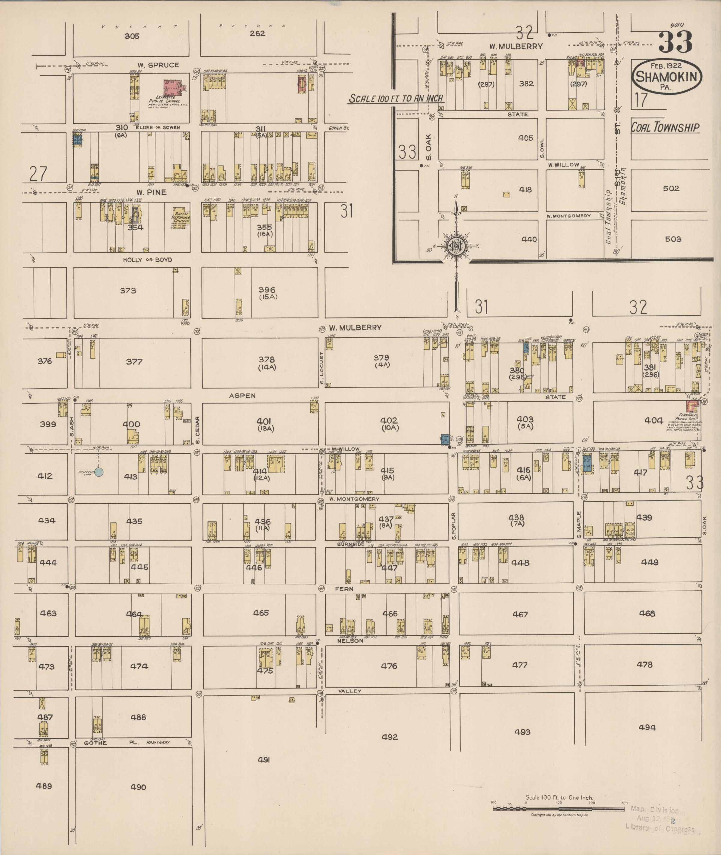 February 1922 Sanborn fire insurance map of Shamokin, Page 33.