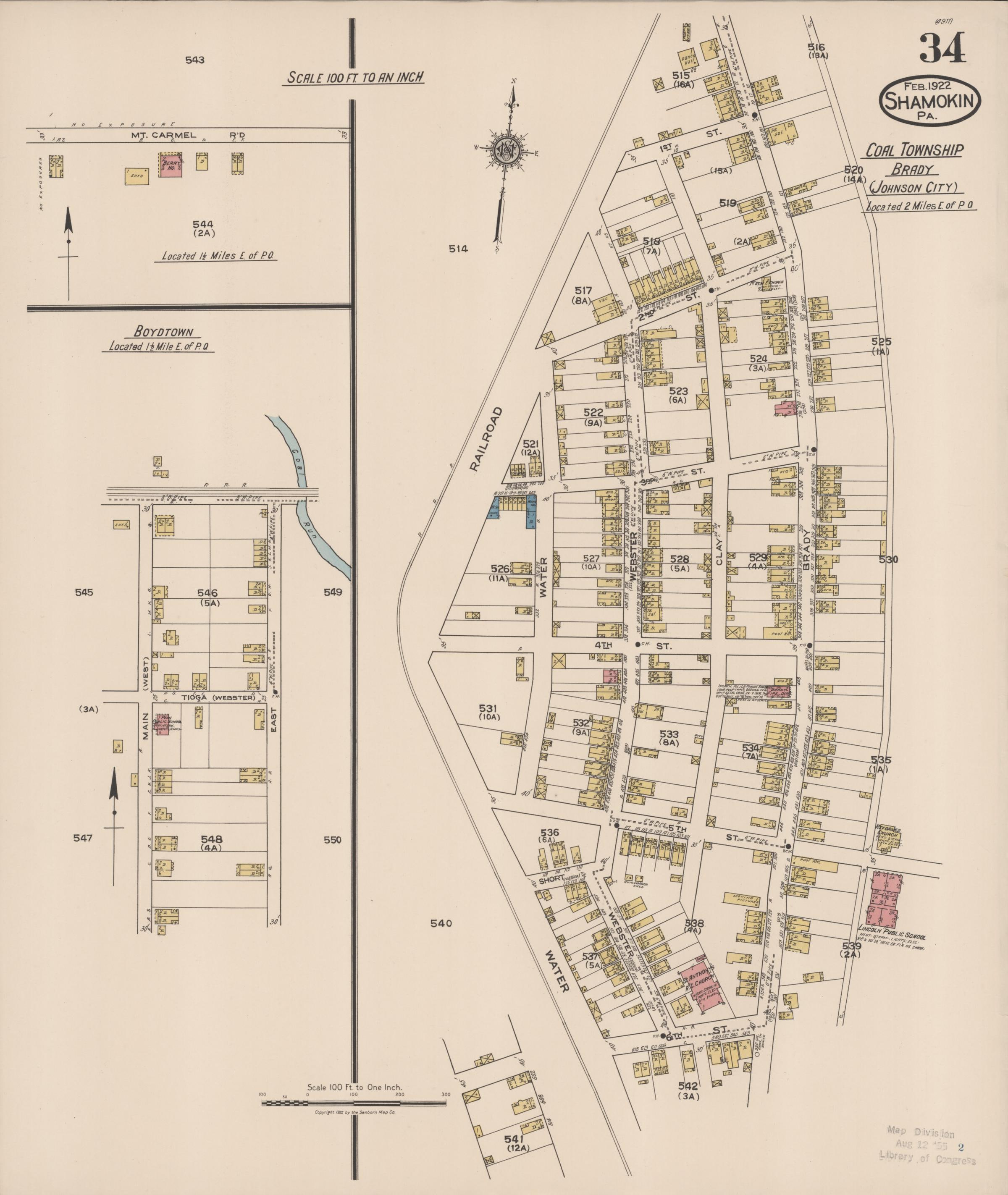 February 1922 Sanborn fire insurance map of Shamokin, Page 34.