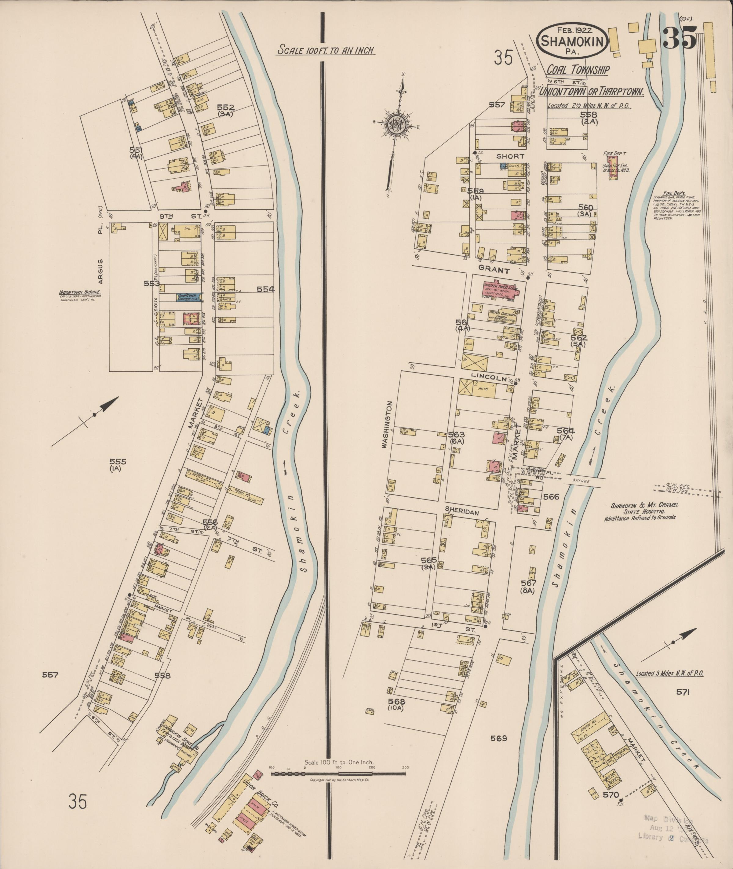 February 1922 Sanborn fire insurance map of Shamokin, Page 35.