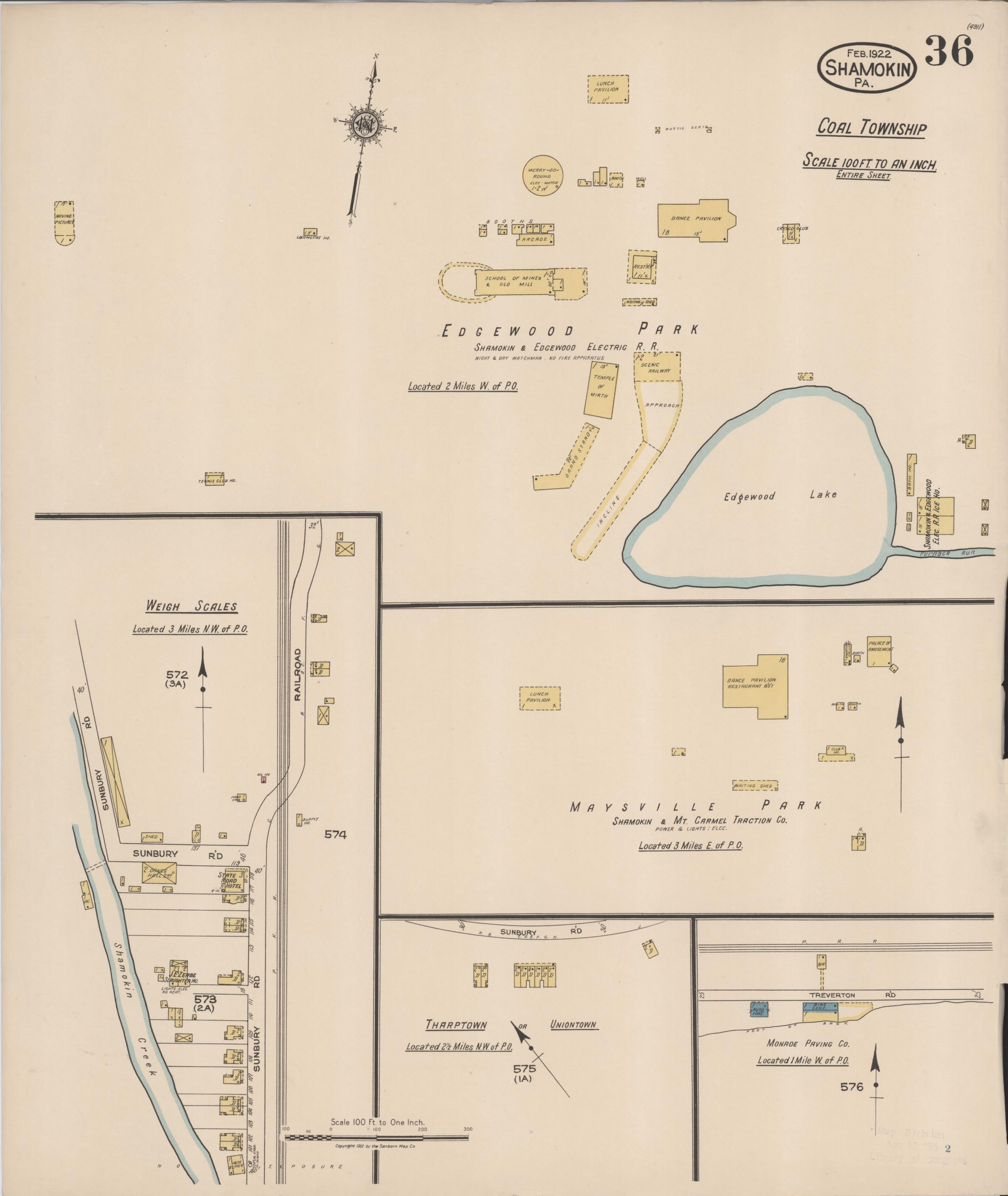 February 1922 Sanborn fire insurance map of Shamokin, Page 36.