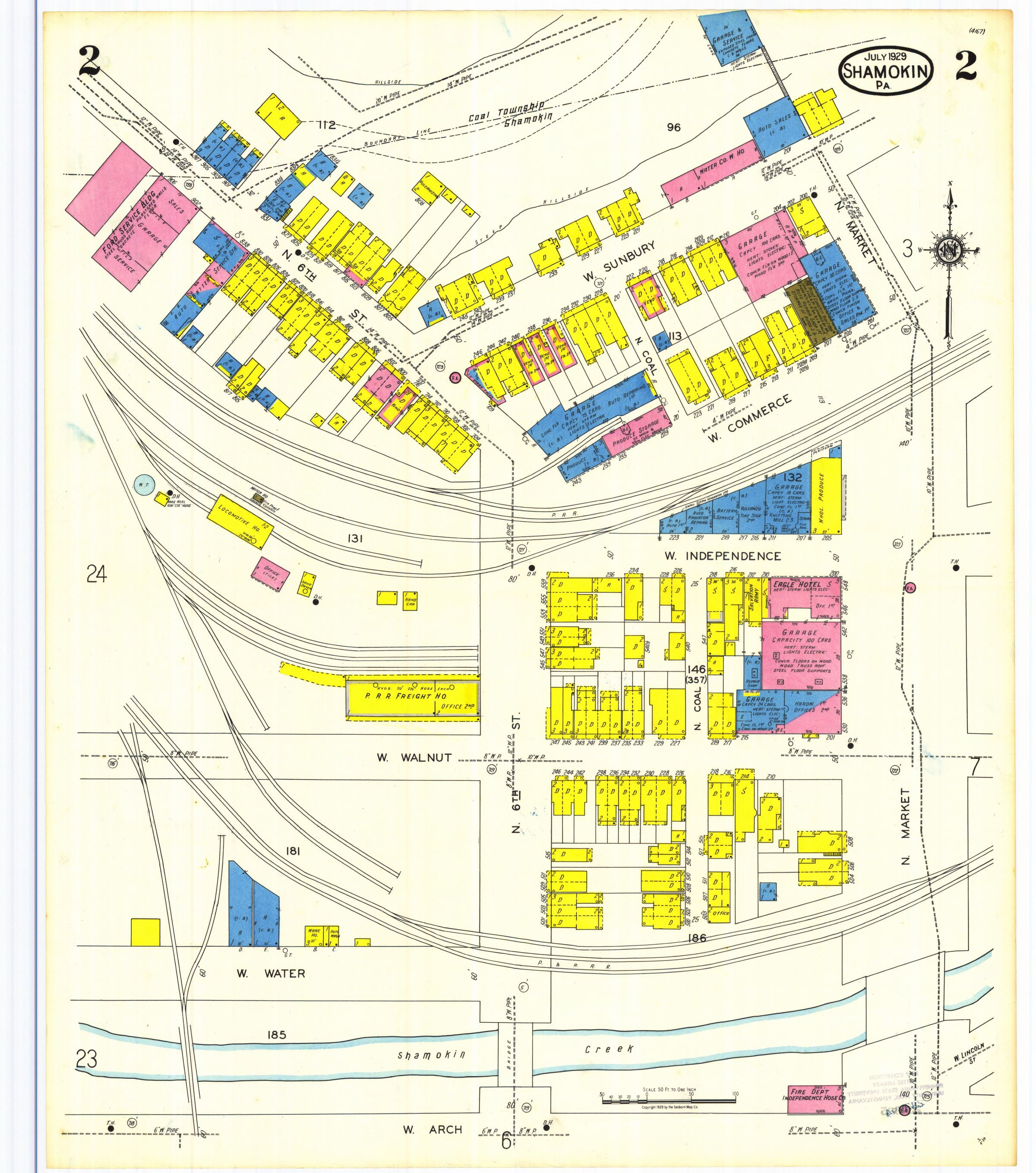July 1929 Sanborn fire insurance map of Shamokin, Sheet 2.