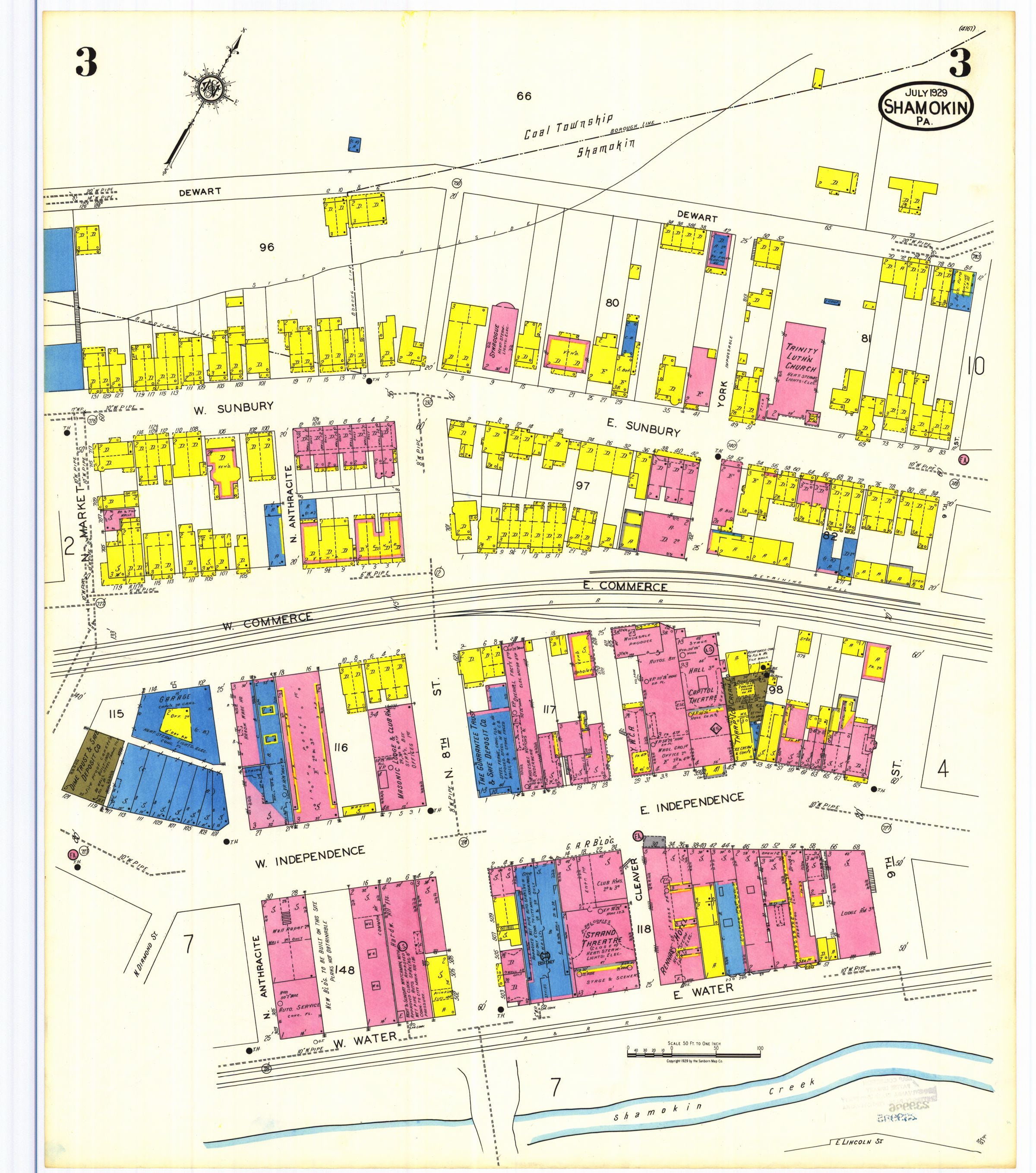 July 1929 Sanborn fire insurance map of Shamokin, Sheet 3.