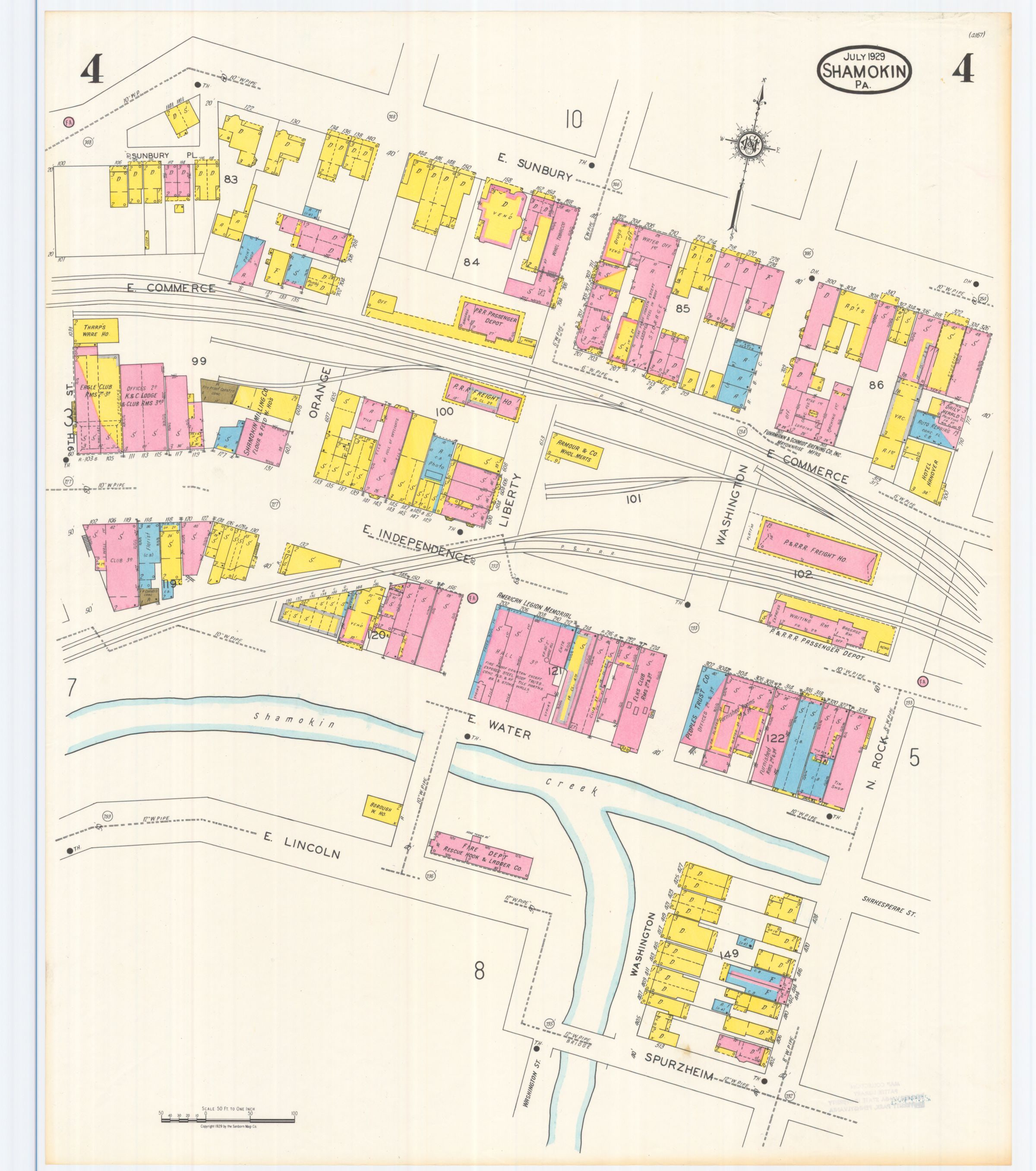 July 1929 Sanborn fire insurance map of Shamokin, Sheet 4.