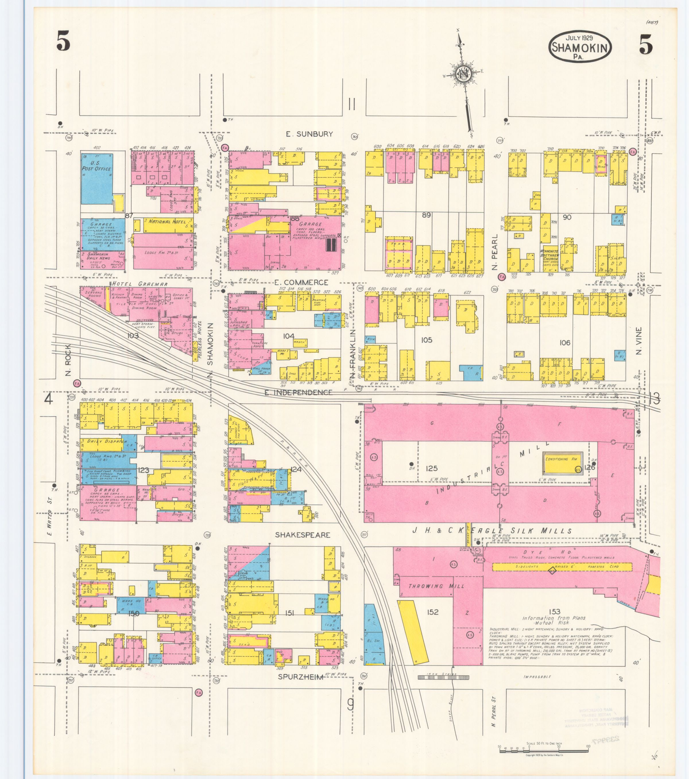 July 1929 Sanborn fire insurance map of Shamokin, Sheet 5.