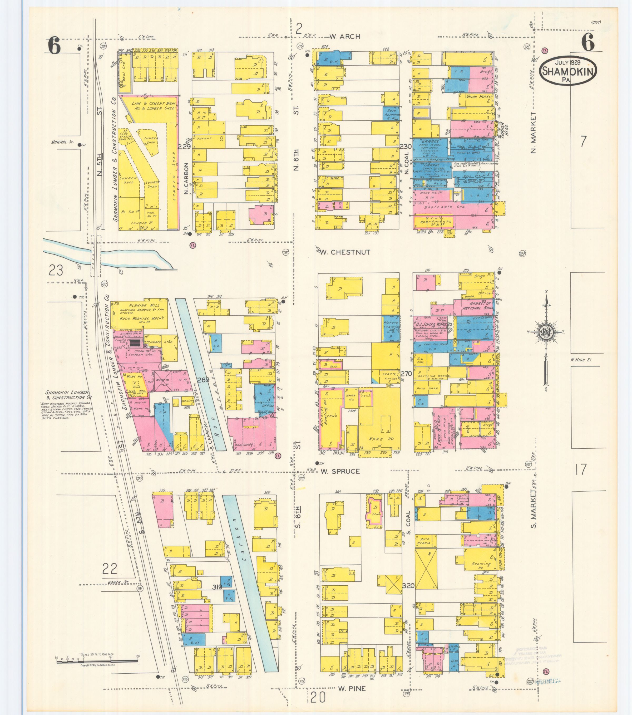 July 1929 Sanborn fire insurance map of Shamokin, Sheet 6.