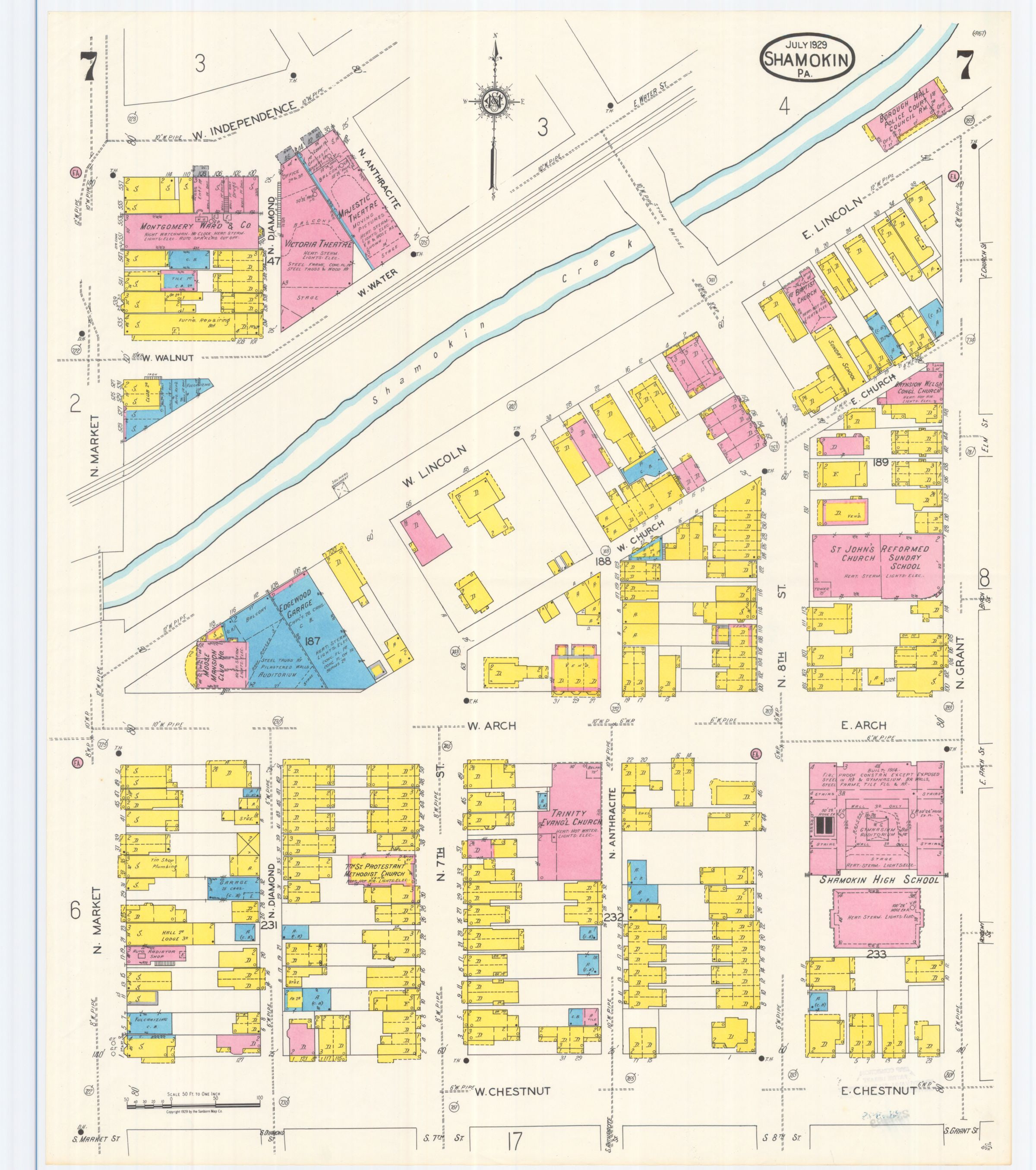 July 1929 Sanborn fire insurance map of Shamokin, Sheet 7.