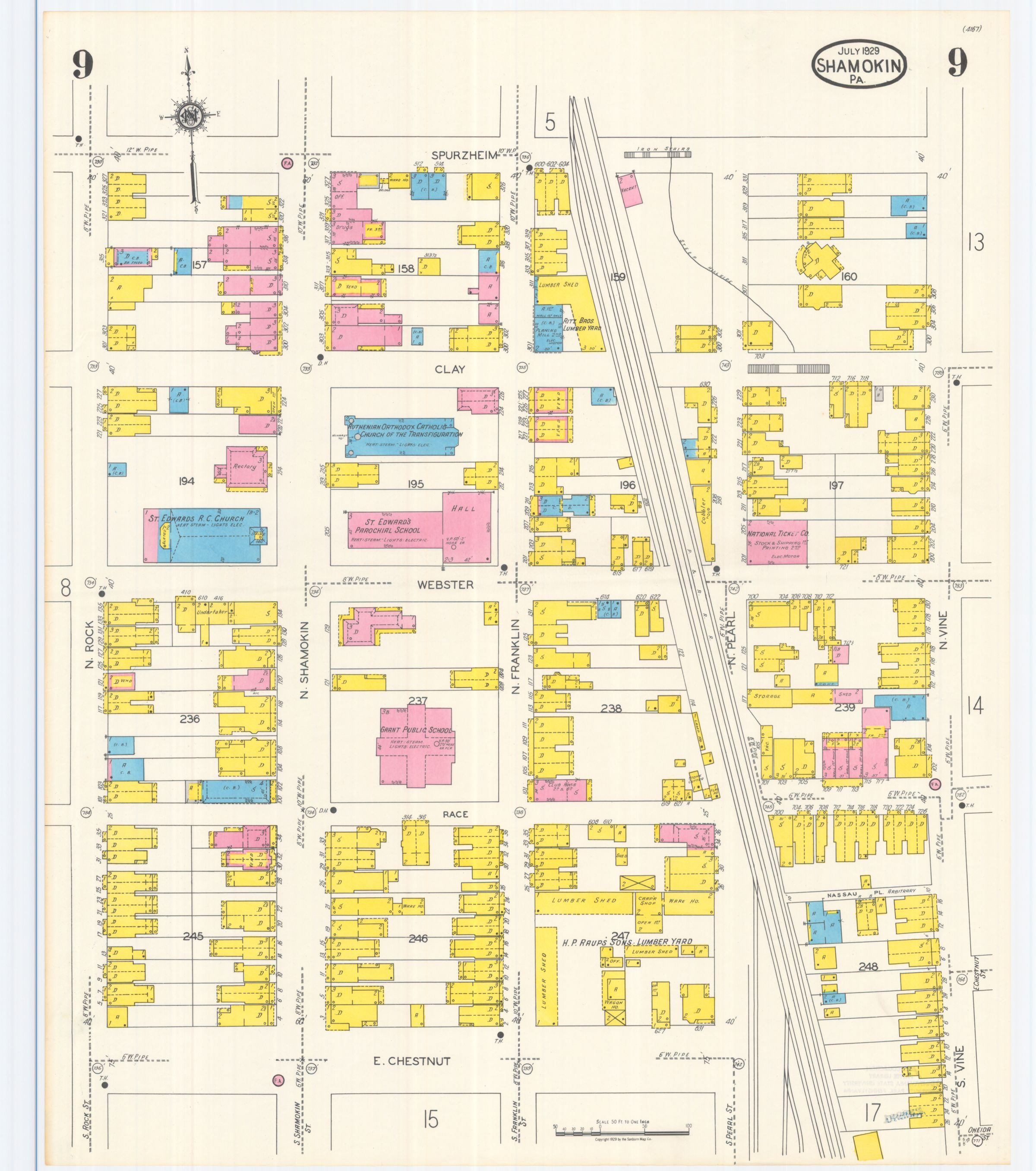 July 1929 Sanborn fire insurance map of Shamokin, Sheet 9.