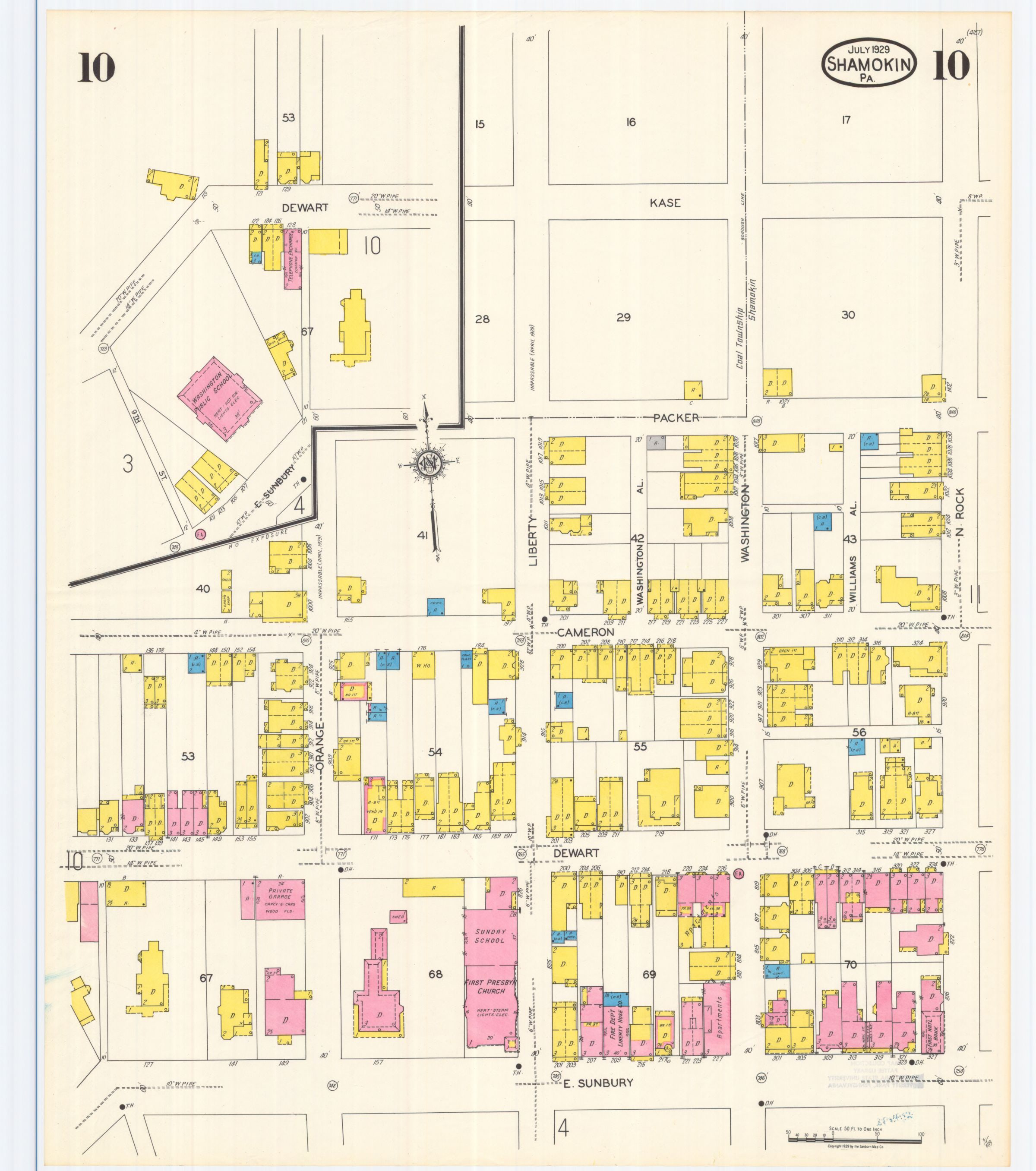 July 1929 Sanborn fire insurance map of Shamokin, Sheet 10.