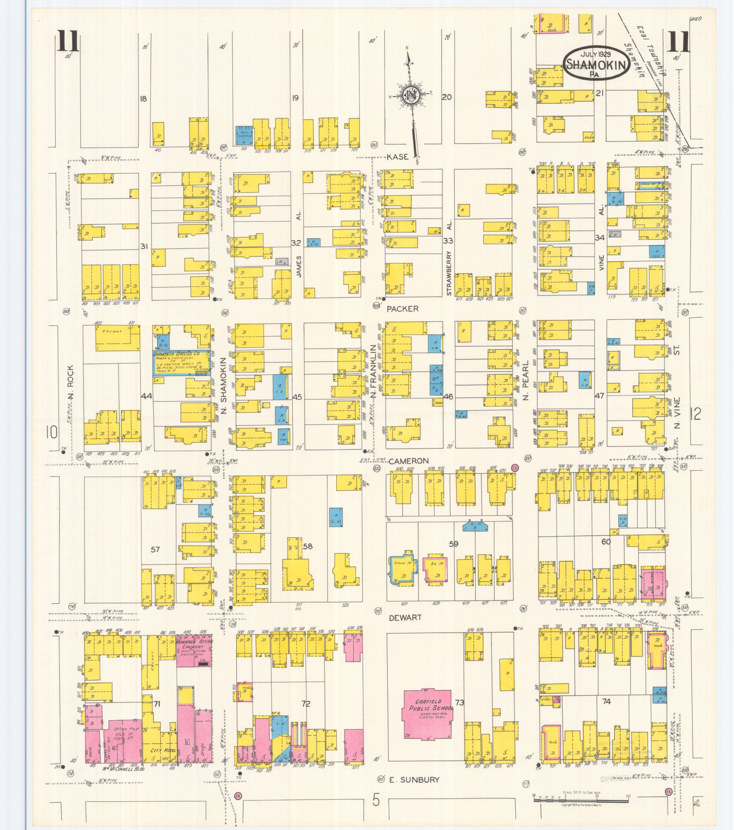 July 1929 Sanborn fire insurance map of Shamokin, Sheet 11.