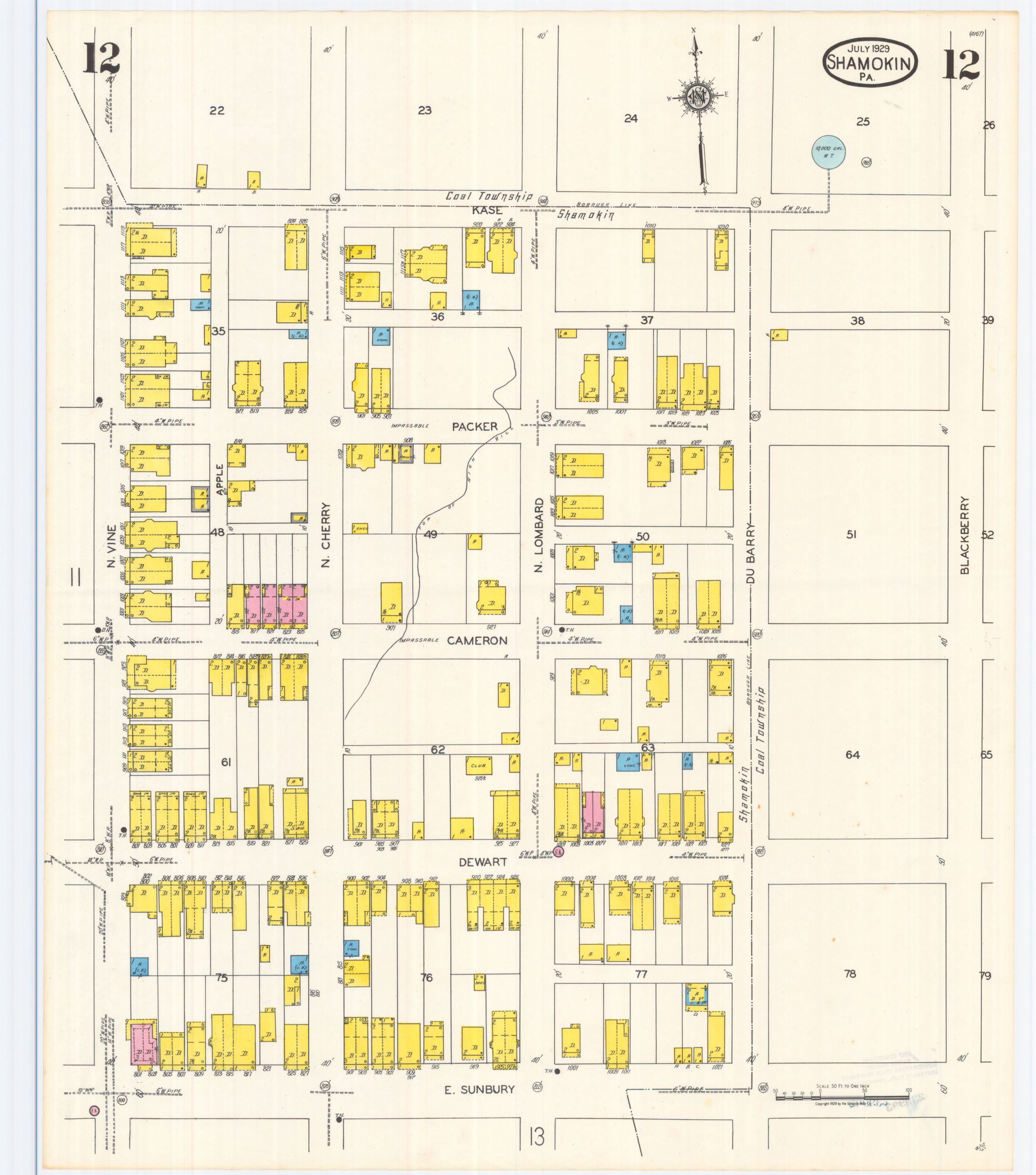 July 1929 Sanborn fire insurance map of Shamokin, Sheet 12.