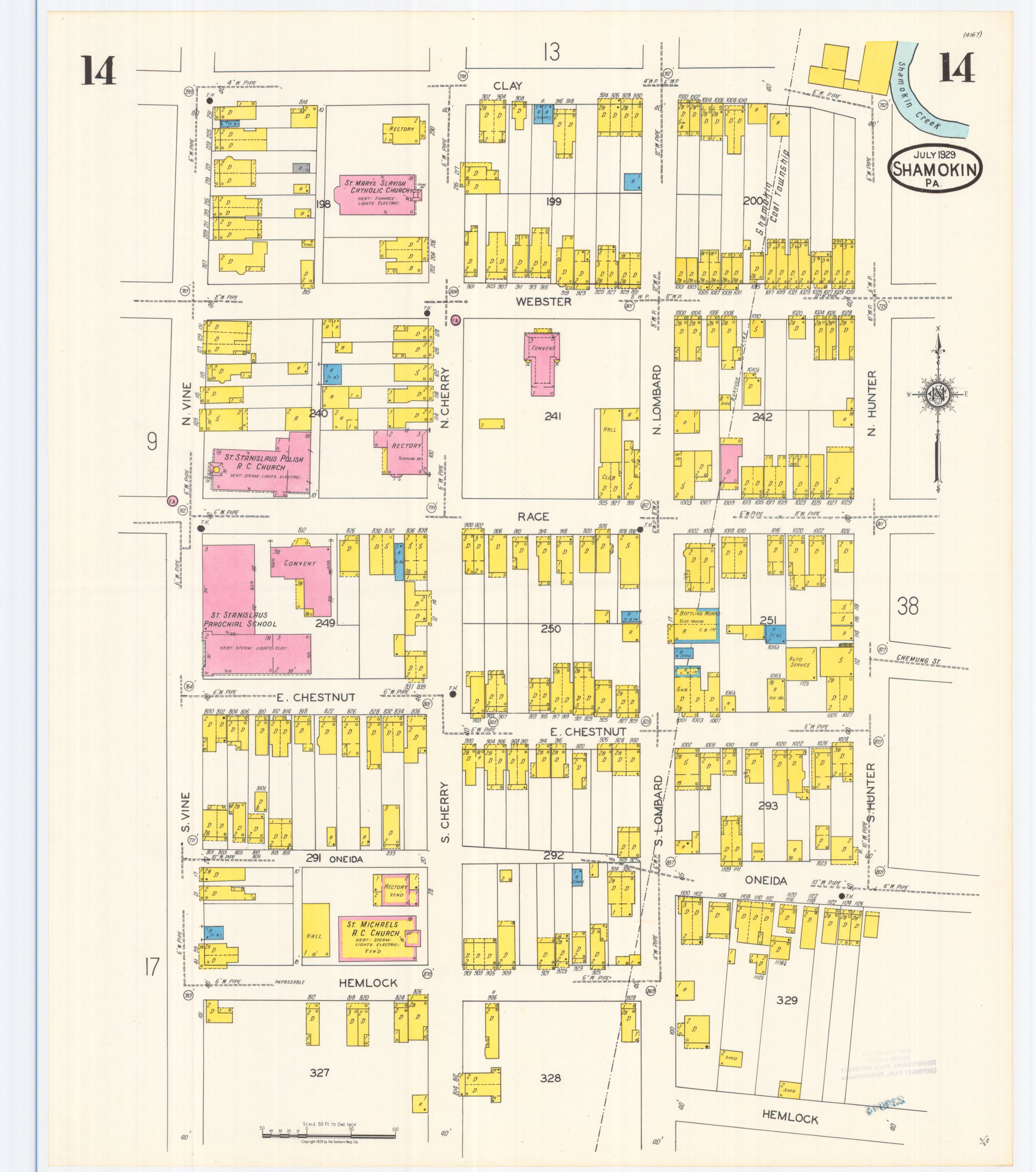 July 1929 Sanborn fire insurance map of Shamokin, Sheet 14.