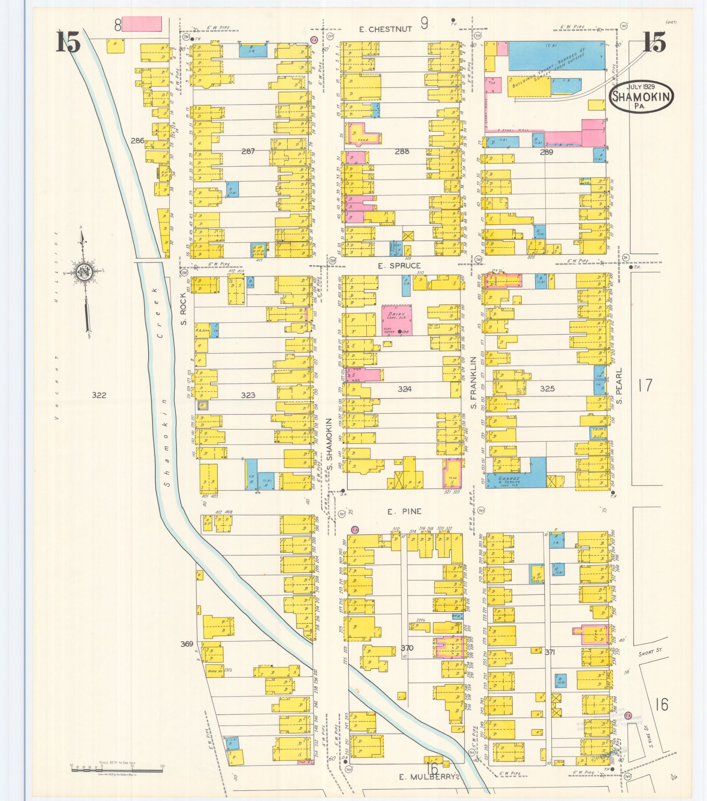 July 1929 Sanborn fire insurance map of Shamokin, Sheet 15.
