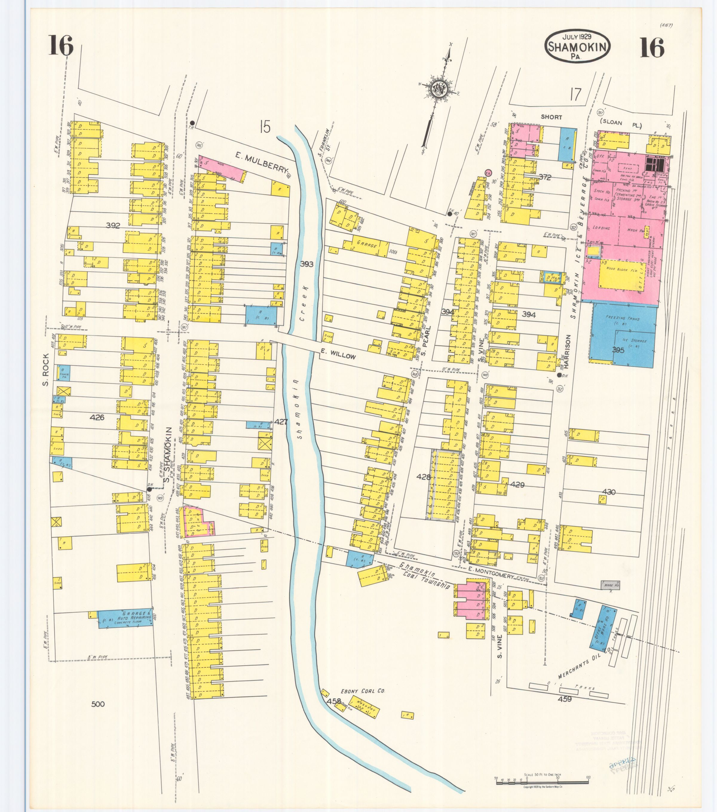 July 1929 Sanborn fire insurance map of Shamokin, Sheet 16.