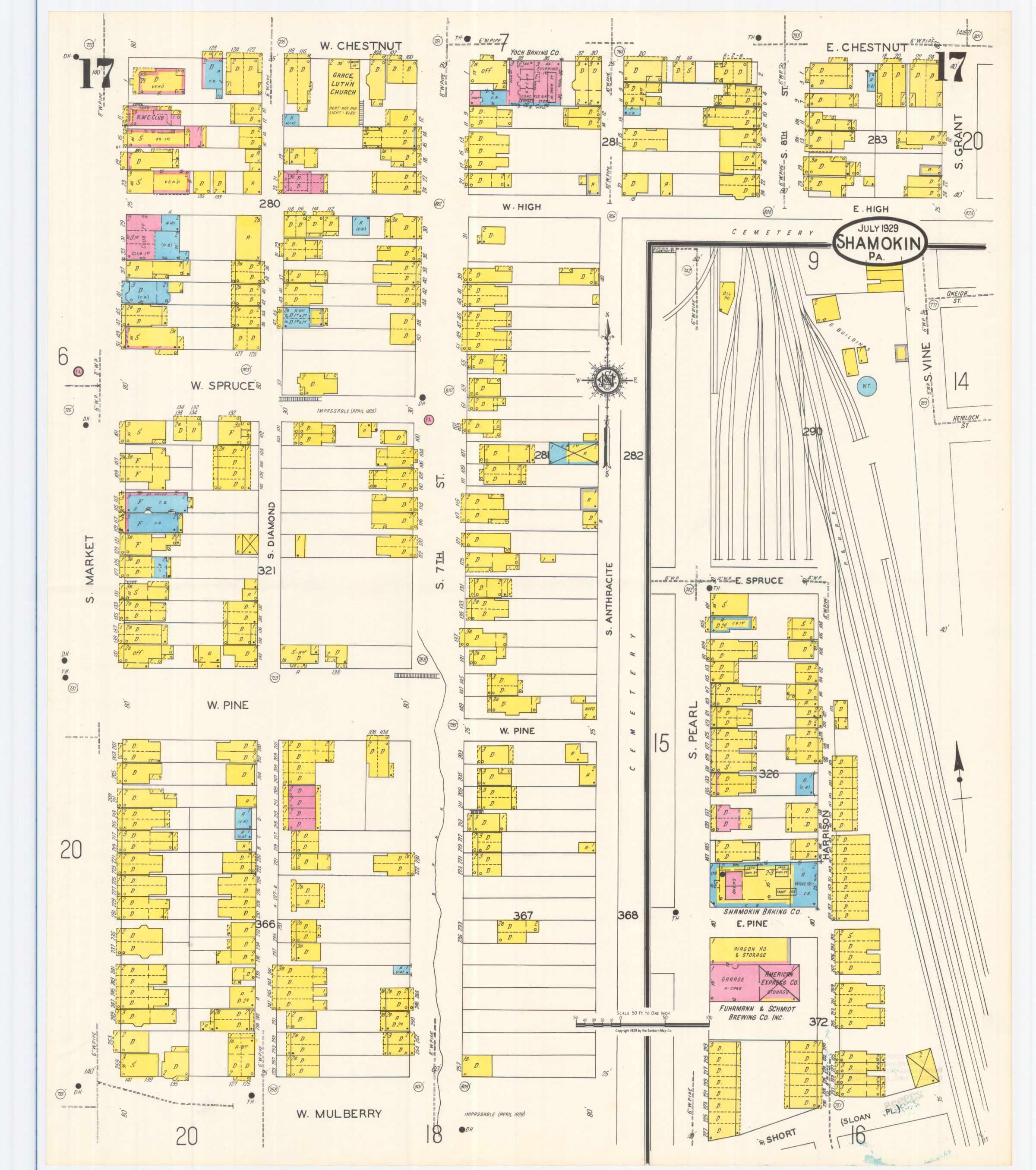 July 1929 Sanborn fire insurance map of Shamokin, Sheet 17.