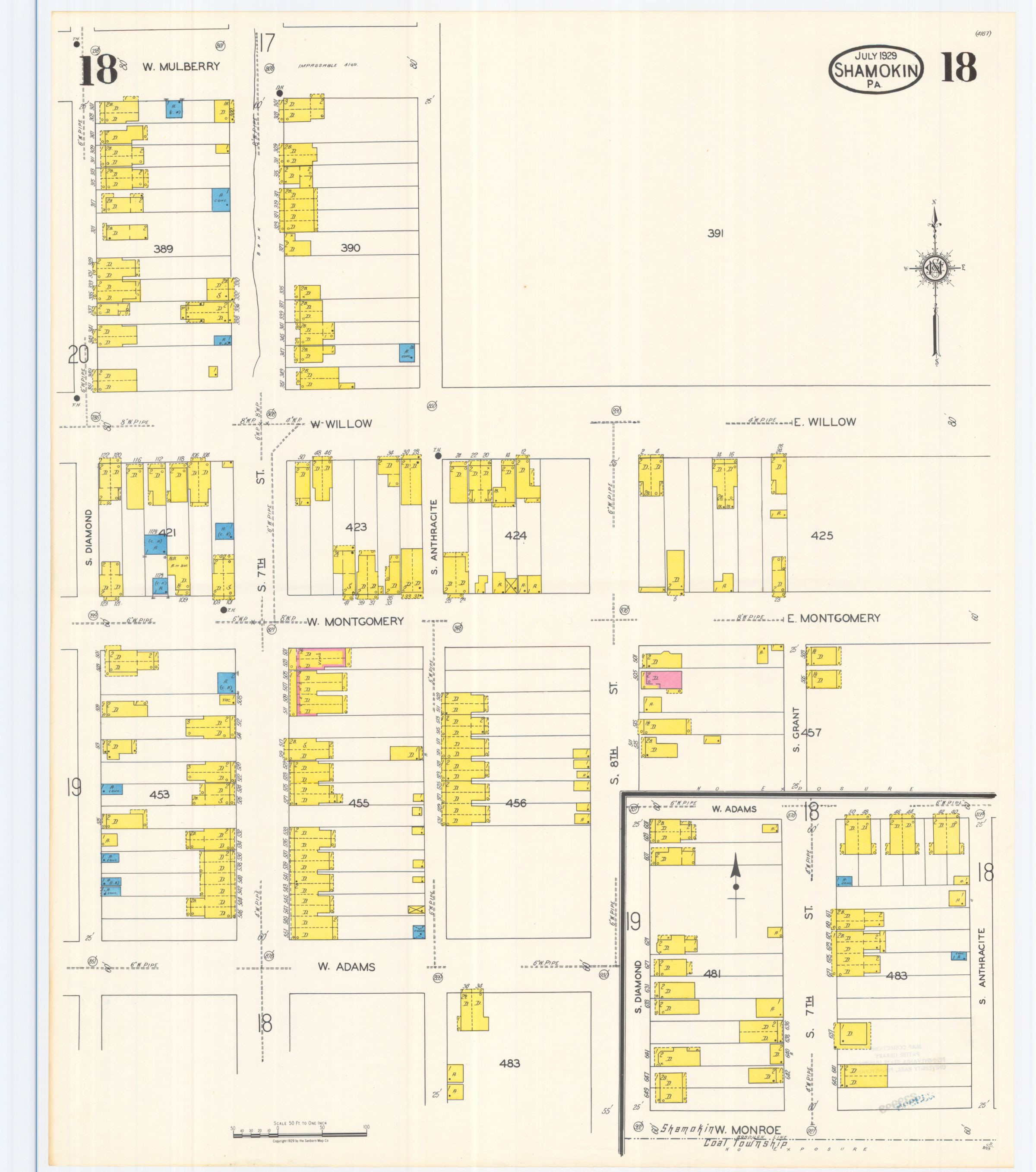 July 1929 Sanborn fire insurance map of Shamokin, Sheet 18.
