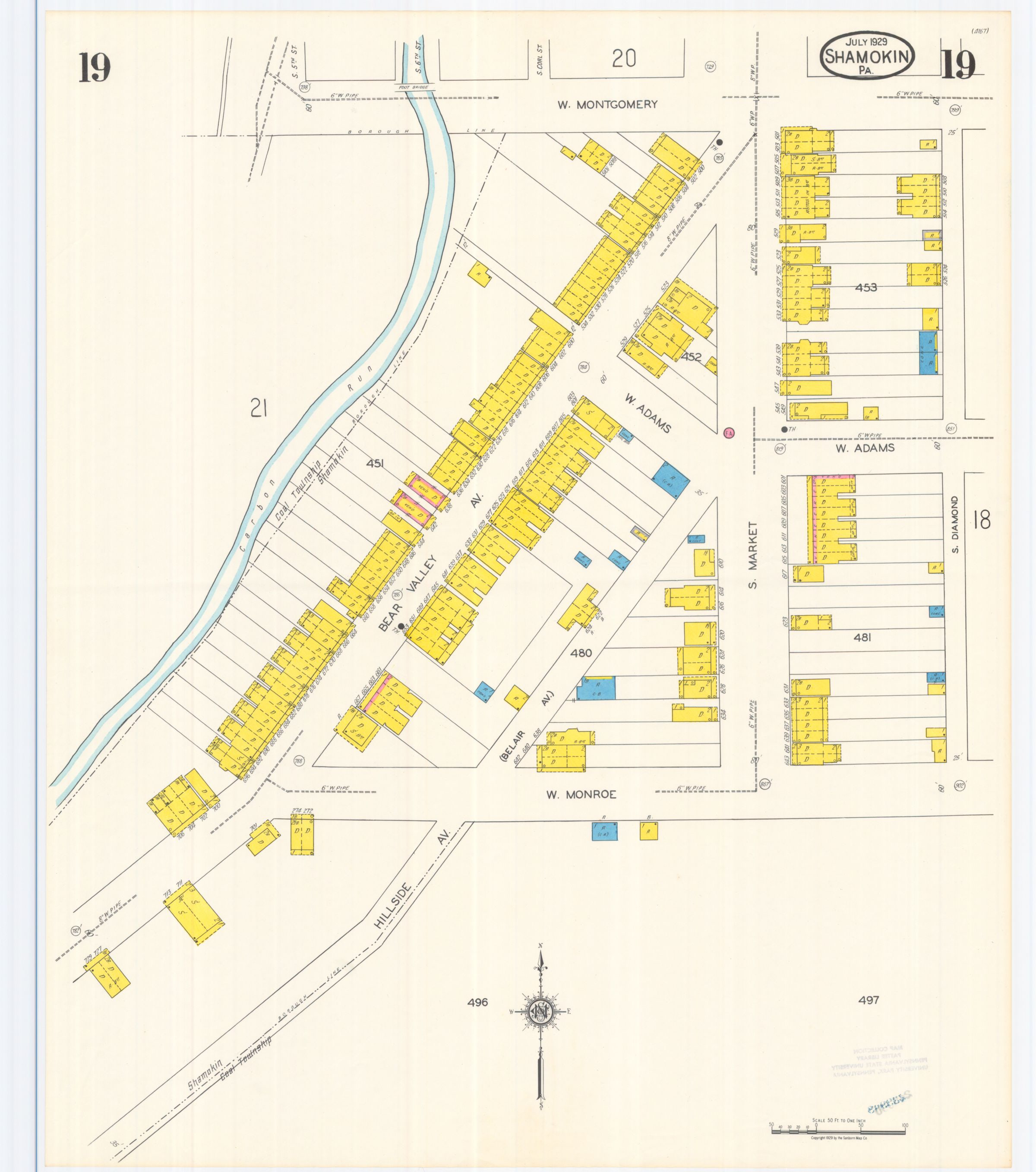 July 1929 Sanborn fire insurance map of Shamokin, Sheet 19.