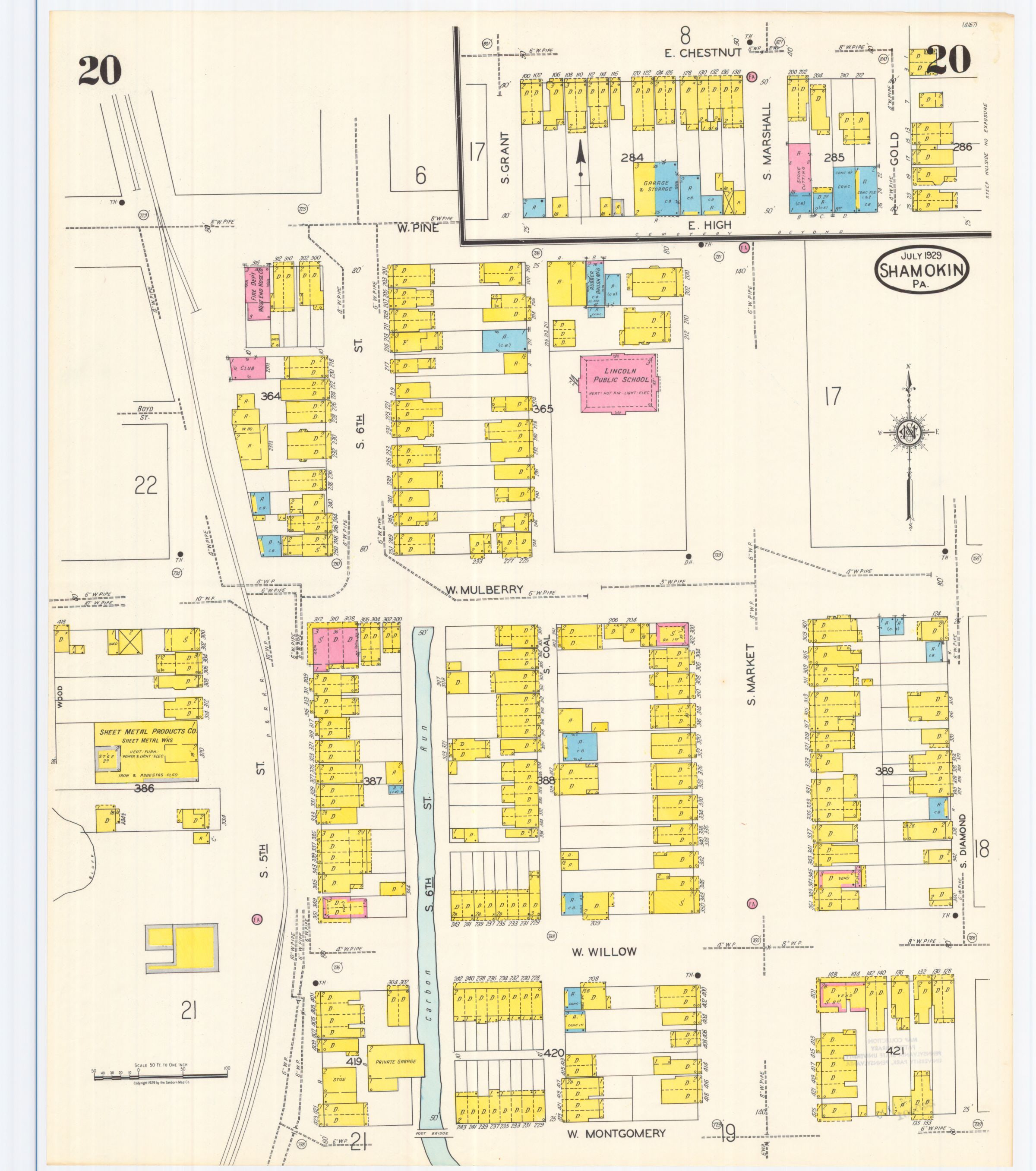 July 1929 Sanborn fire insurance map of Shamokin, Sheet 20.
