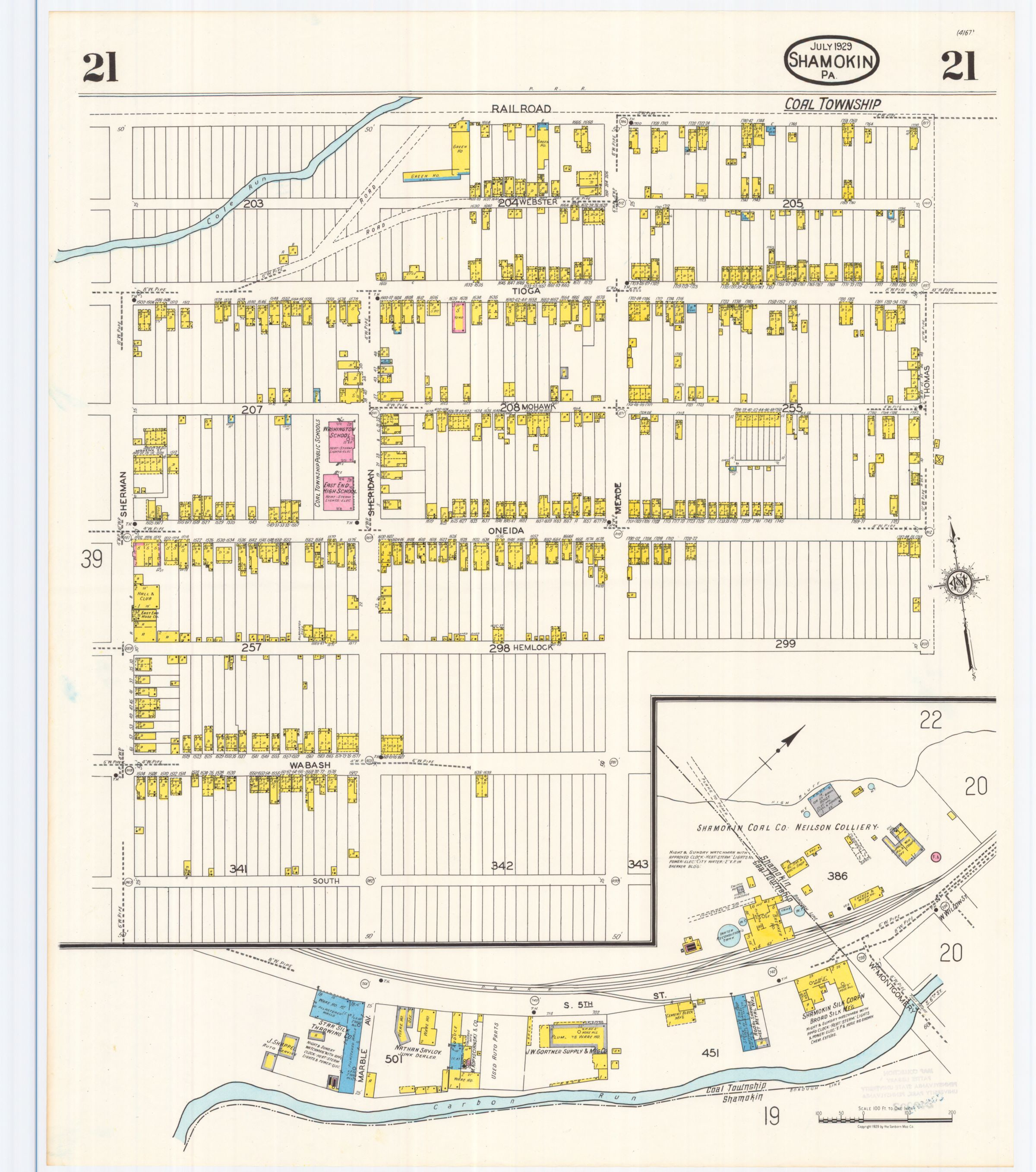 July 1929 Sanborn fire insurance map of Shamokin, Sheet 21.