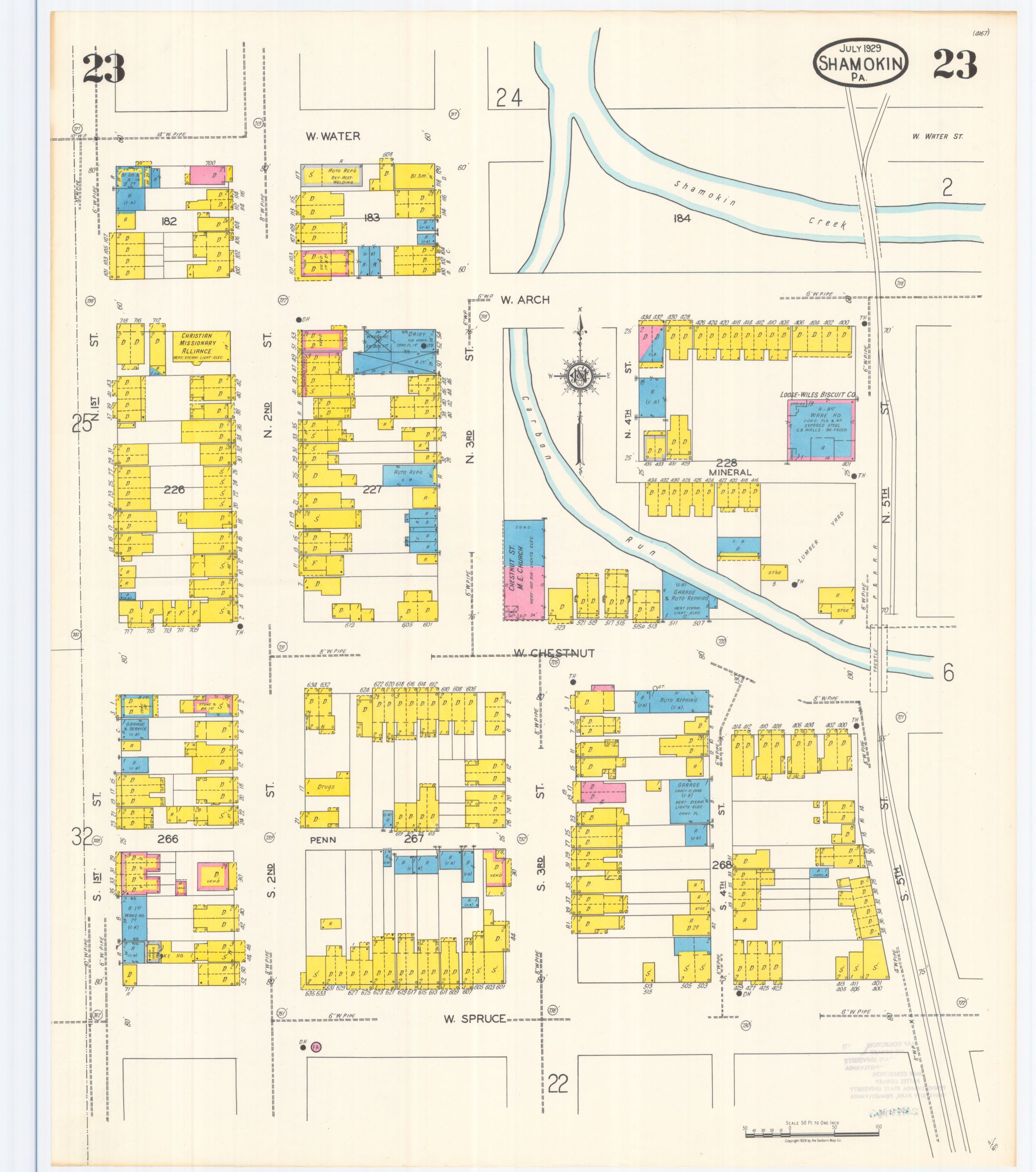 July 1929 Sanborn fire insurance map of Shamokin, Sheet 23.