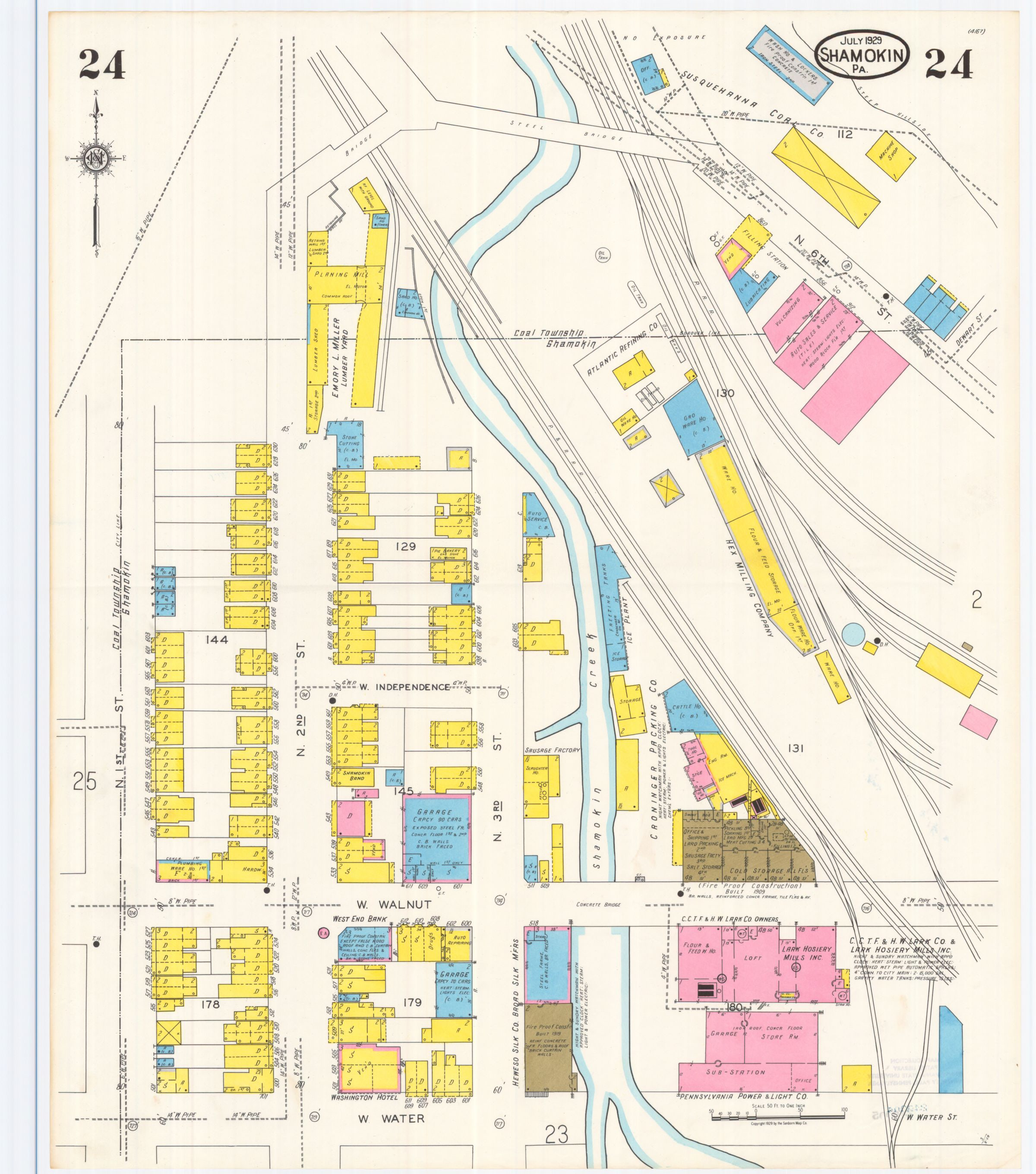 July 1929 Sanborn fire insurance map of Shamokin, Sheet 24.
