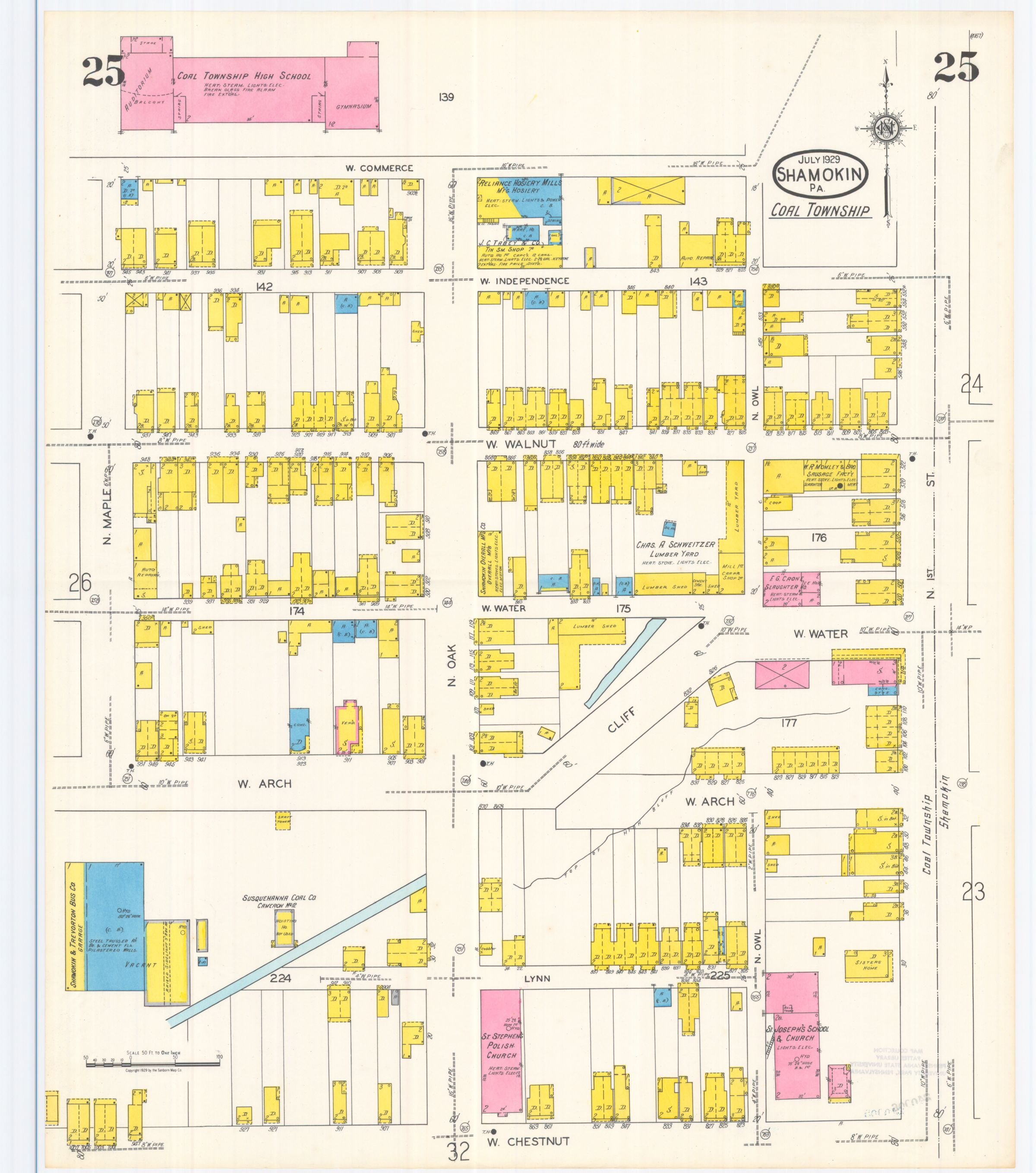 July 1929 Sanborn fire insurance map of Shamokin, Sheet 25.