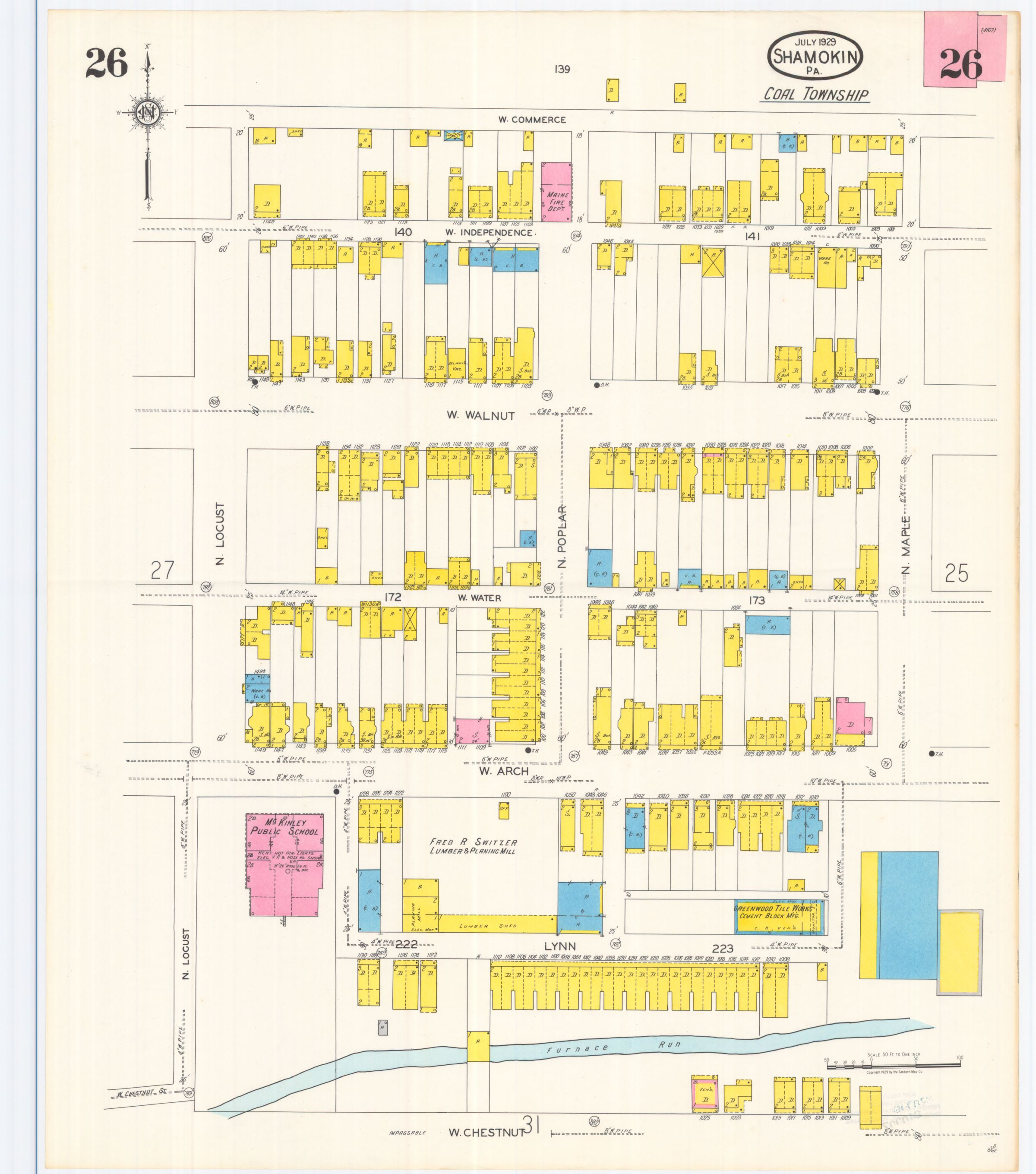 July 1929 Sanborn fire insurance map of Shamokin, Sheet 26.