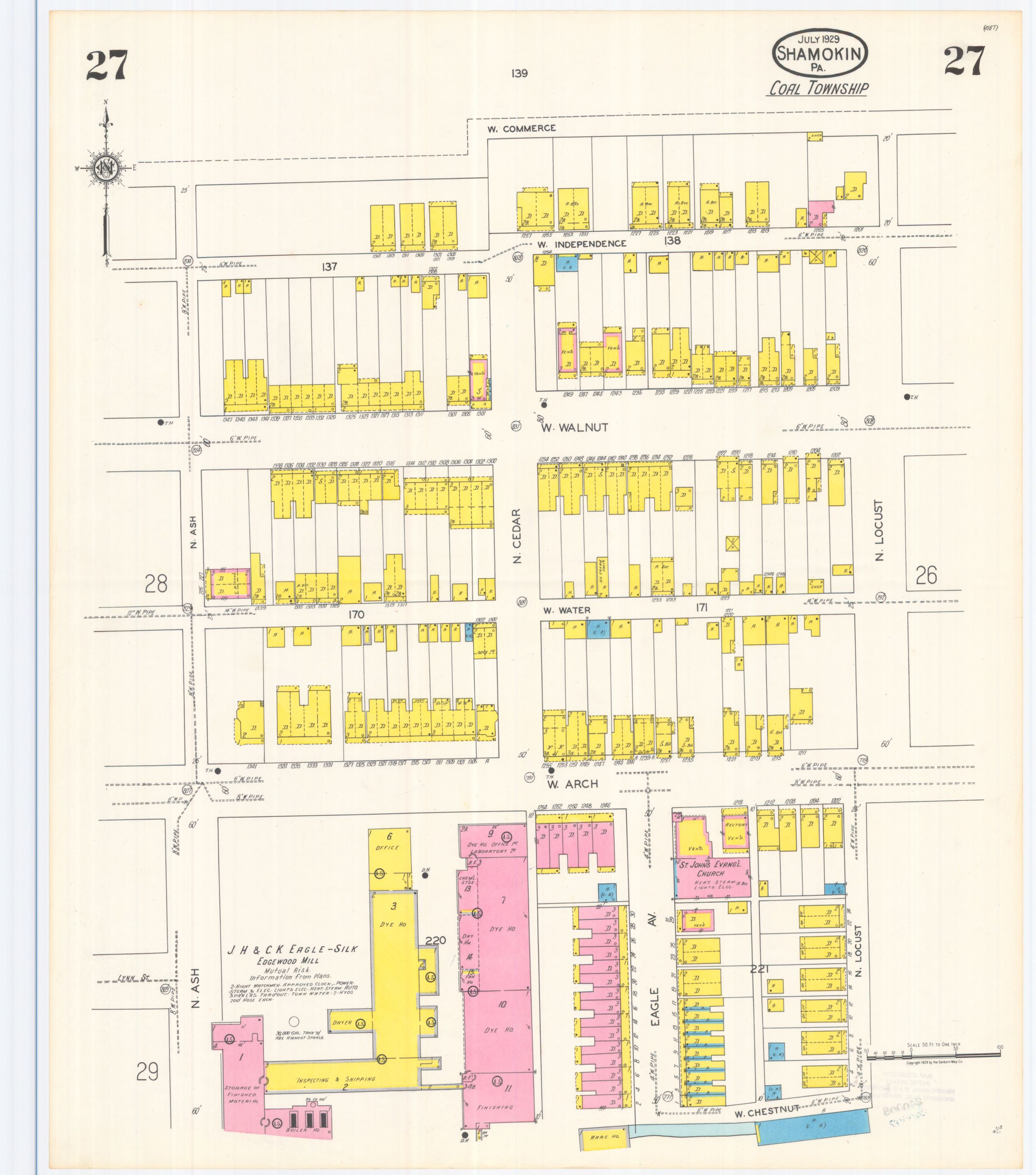 July 1929 Sanborn fire insurance map of Shamokin, Sheet 27.