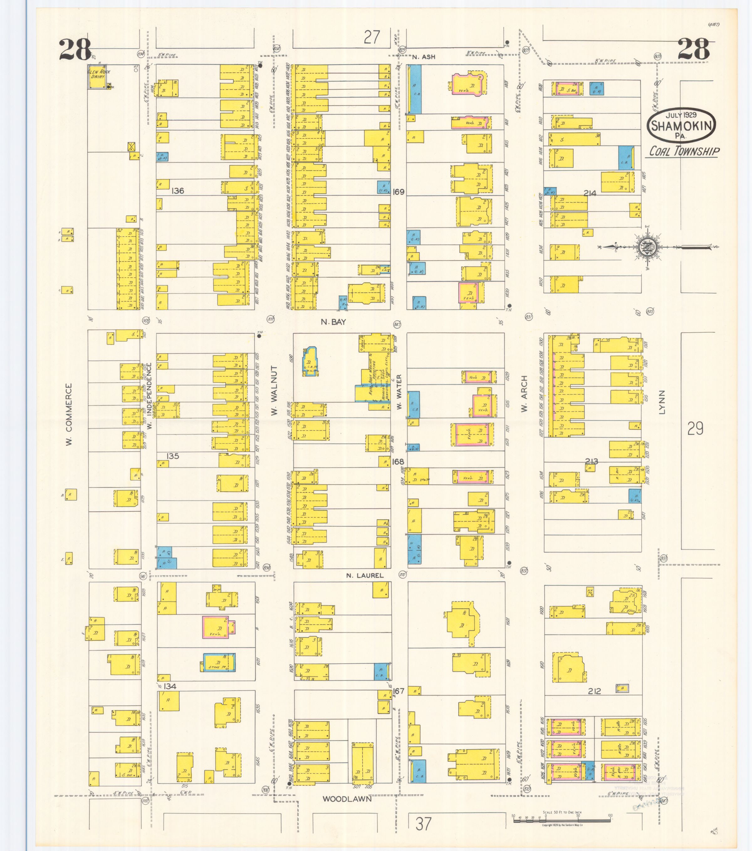 July 1929 Sanborn fire insurance map of Shamokin, Sheet 28.