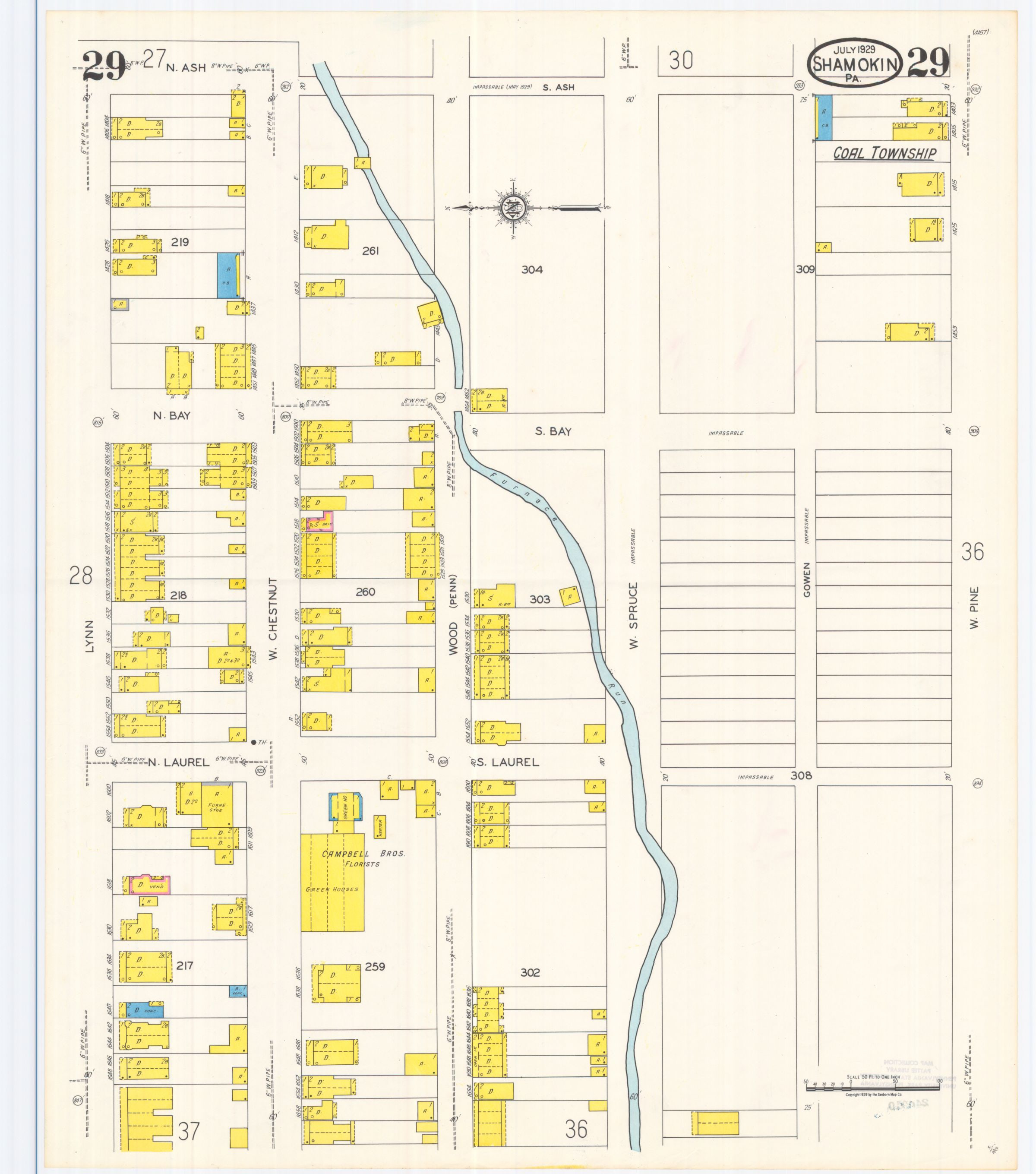 July 1929 Sanborn fire insurance map of Shamokin, Sheet 29.
