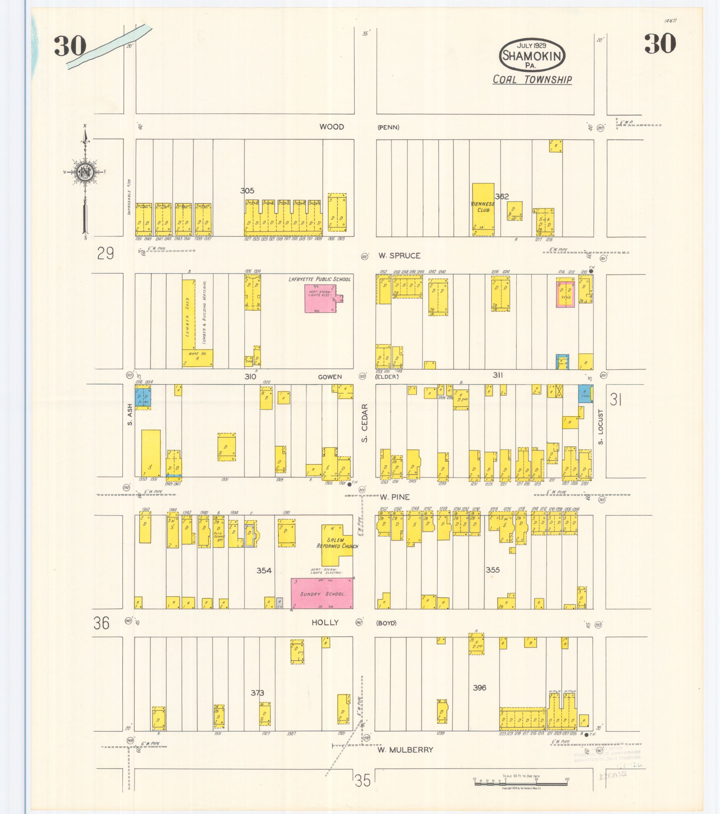 July 1929 Sanborn fire insurance map of Shamokin, Sheet 30.