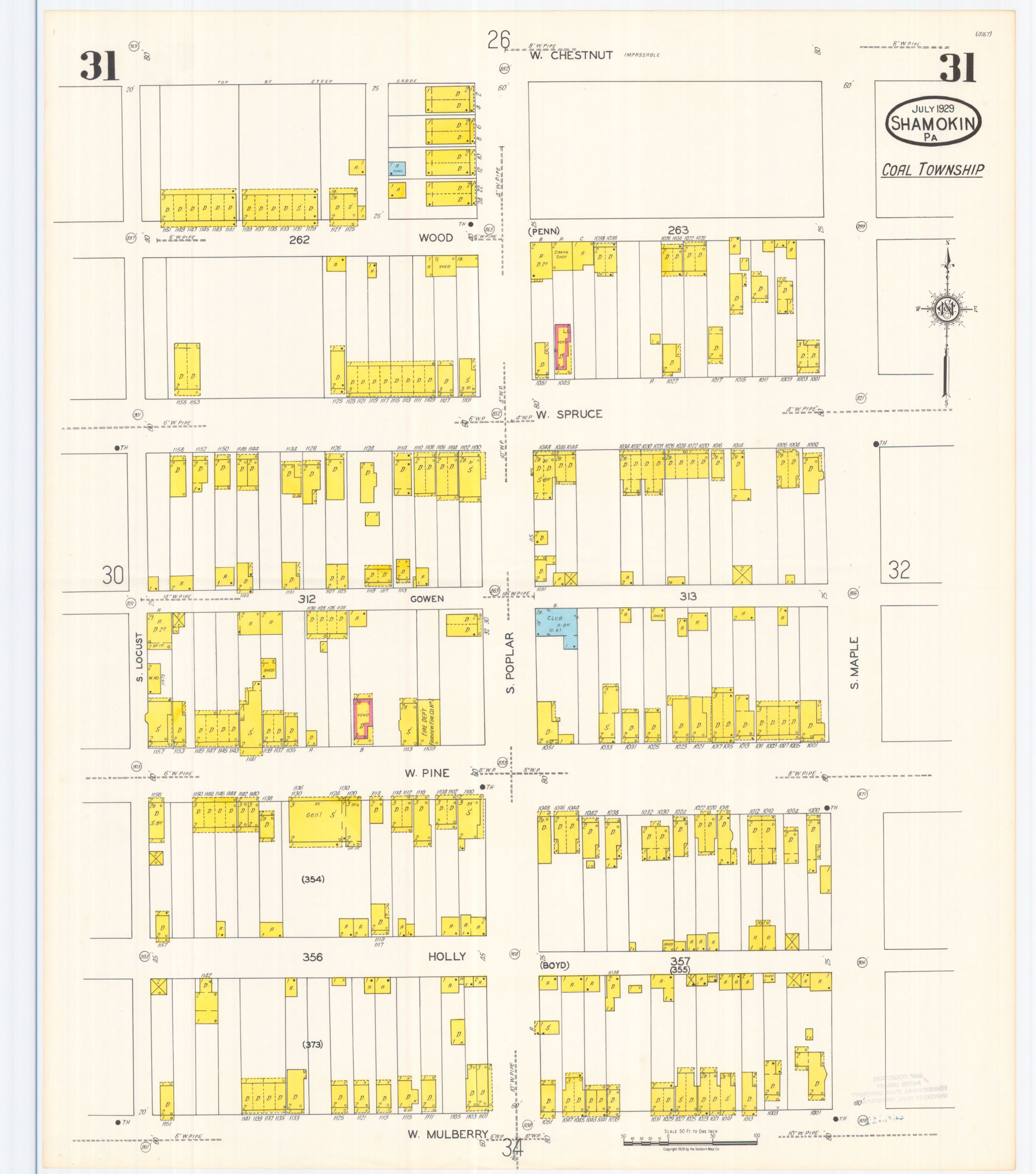 July 1929 Sanborn fire insurance map of Shamokin, Sheet 31.