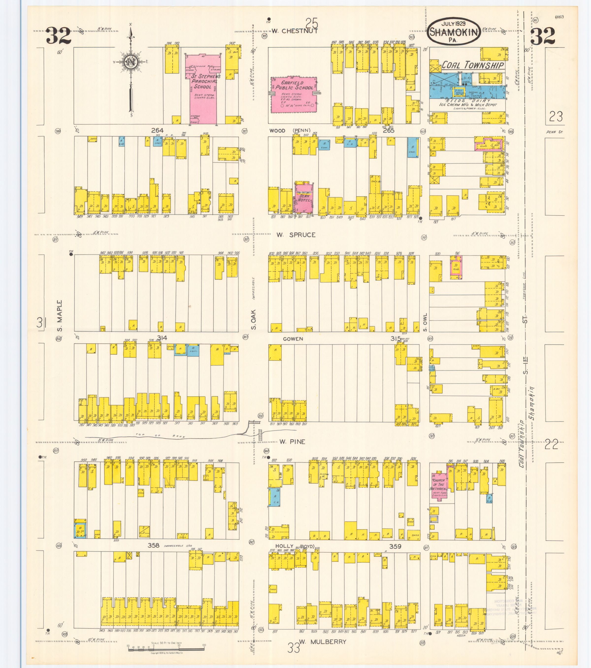 July 1929 Sanborn fire insurance map of Shamokin, Sheet 32.