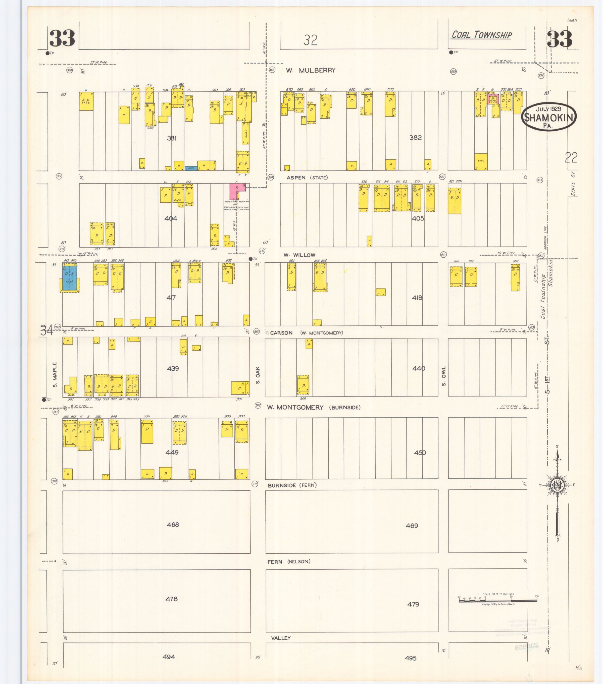July 1929 Sanborn fire insurance map of Shamokin, Sheet 33.
