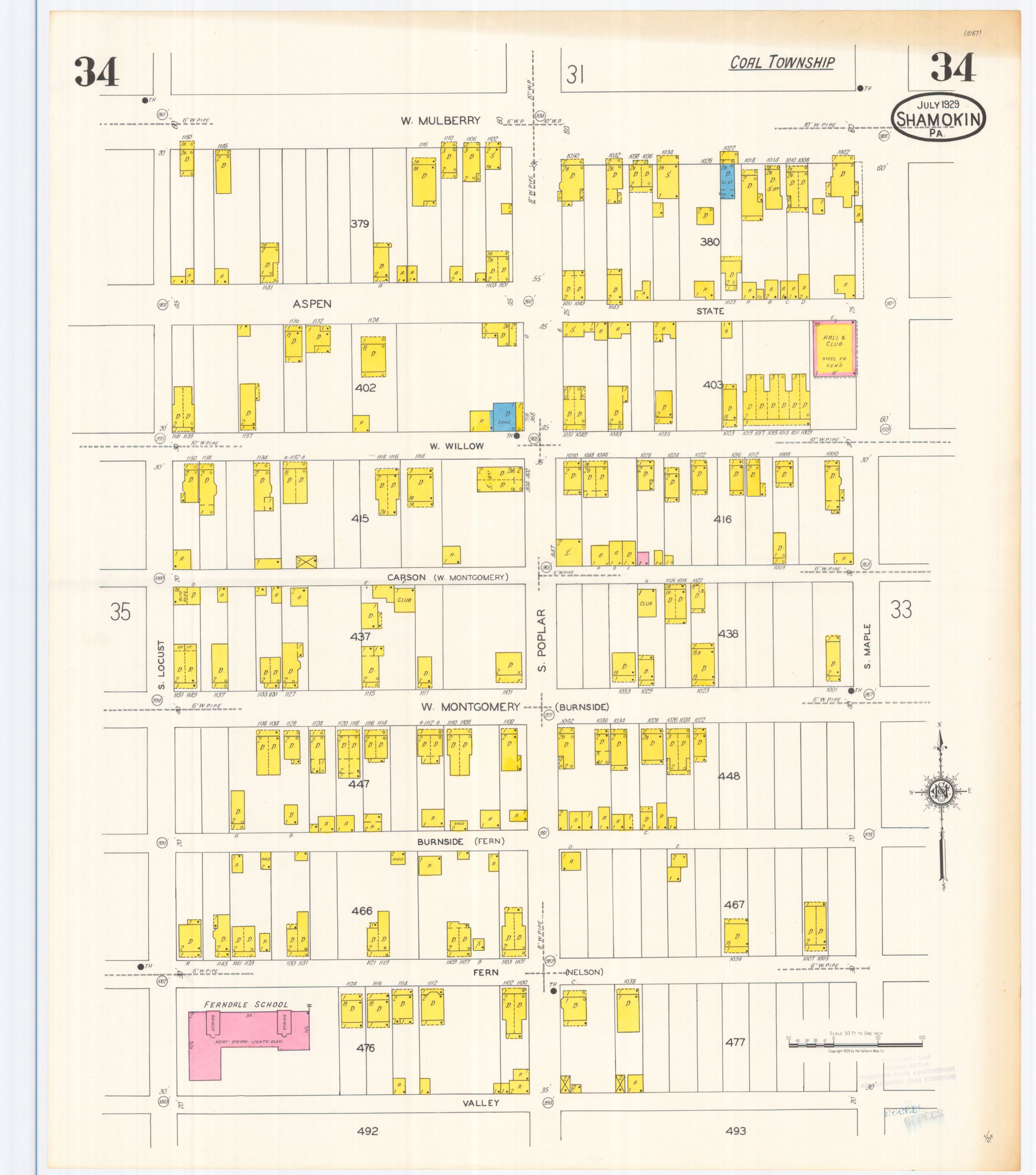 July 1929 Sanborn fire insurance map of Shamokin, Sheet 34.