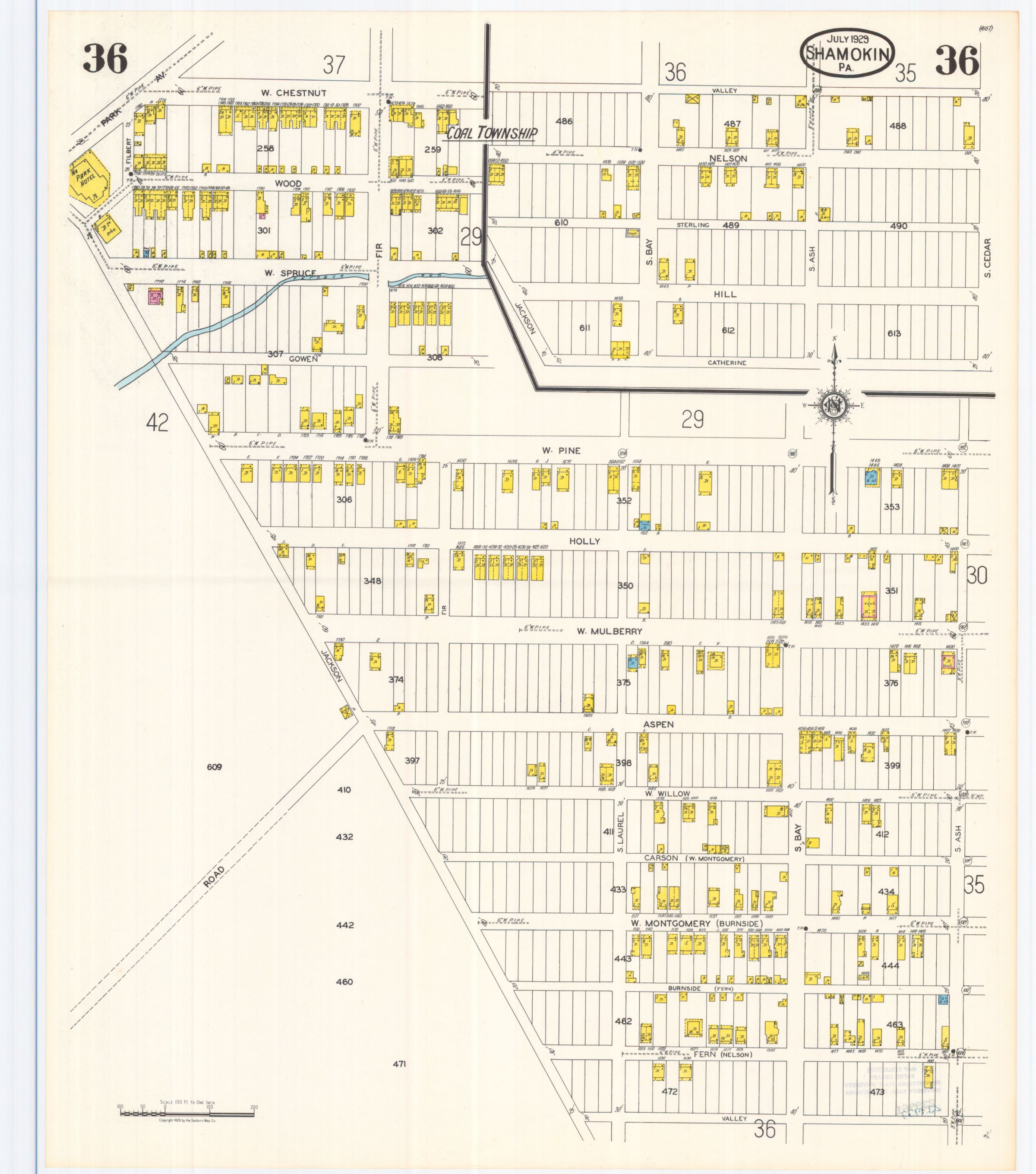 July 1929 Sanborn fire insurance map of Shamokin, Sheet 36.