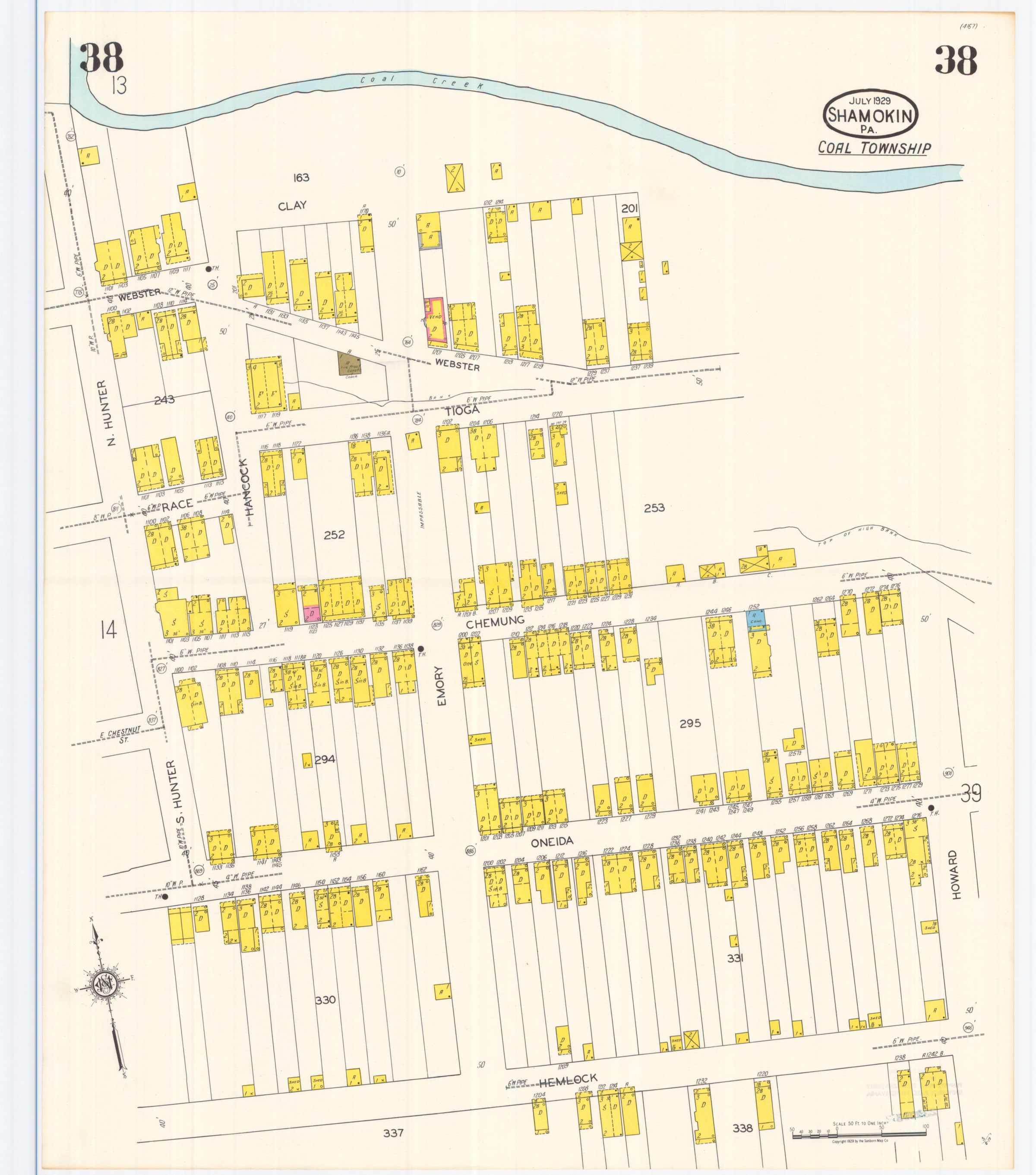 July 1929 Sanborn fire insurance map of Shamokin, Sheet 38.