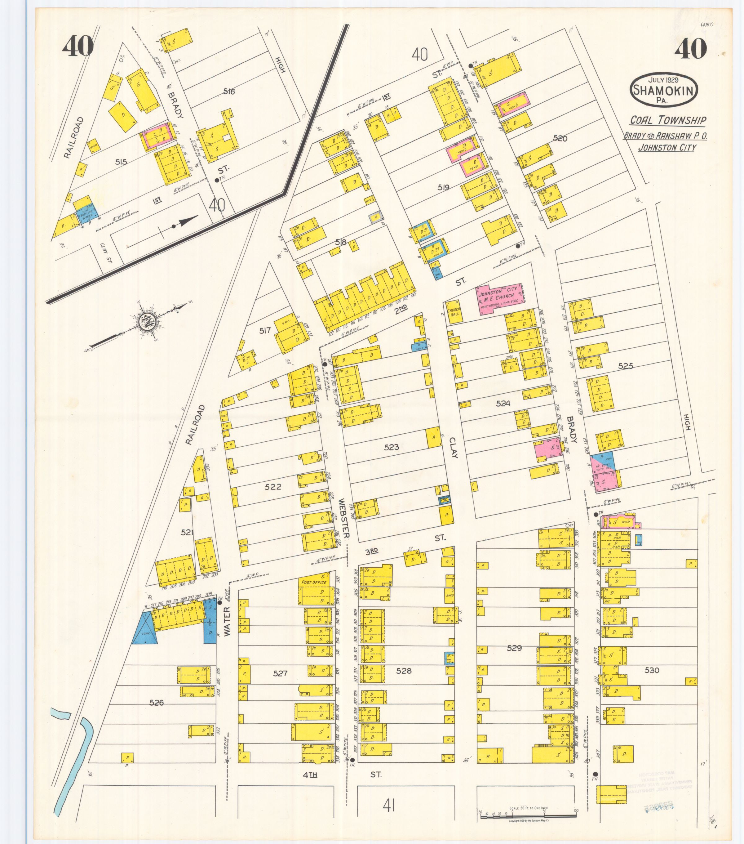 July 1929 Sanborn fire insurance map of Shamokin, Sheet 40.