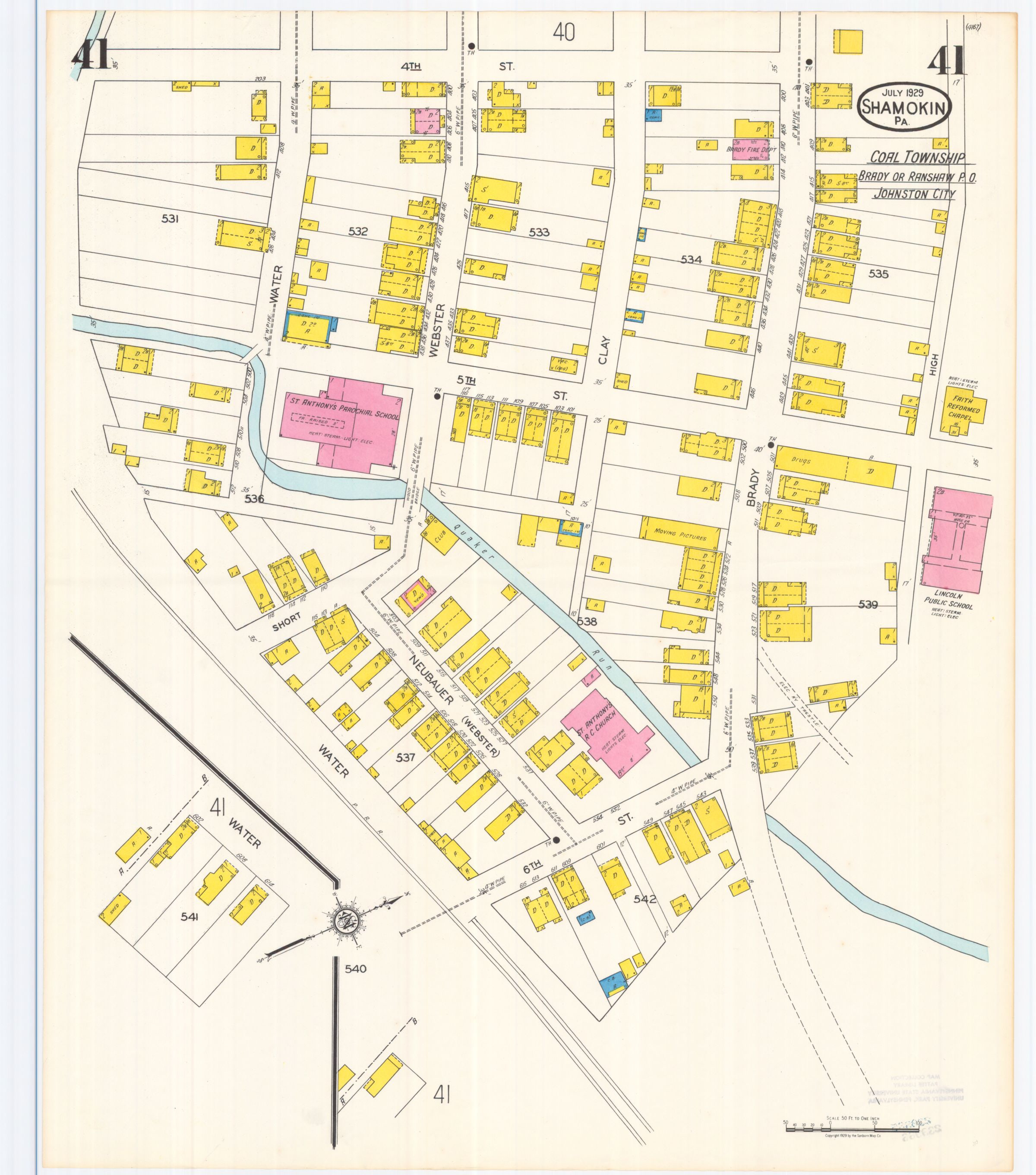 July 1929 Sanborn fire insurance map of Shamokin, Sheet 41.