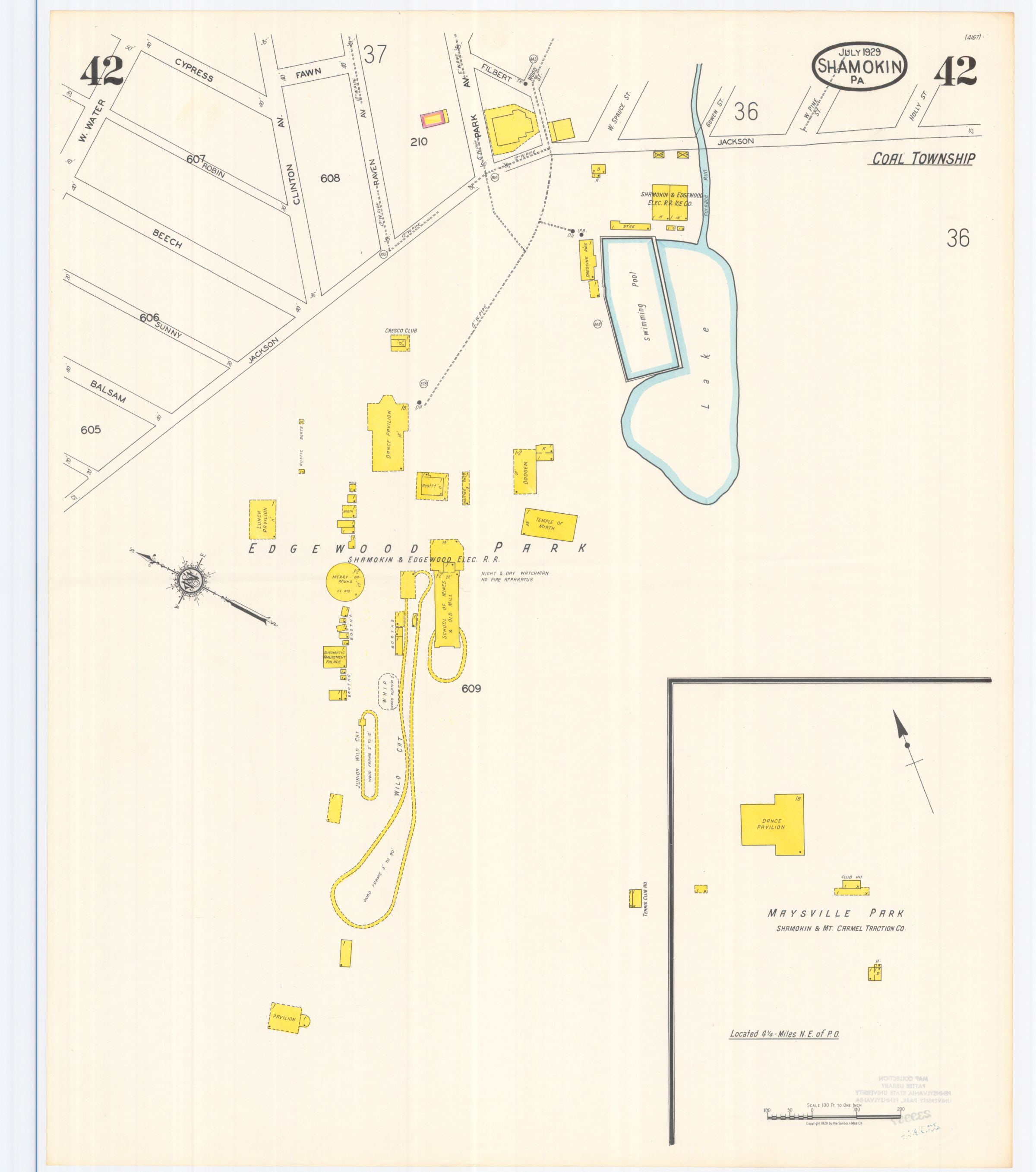 July 1929 Sanborn fire insurance map of Shamokin, Sheet 42.