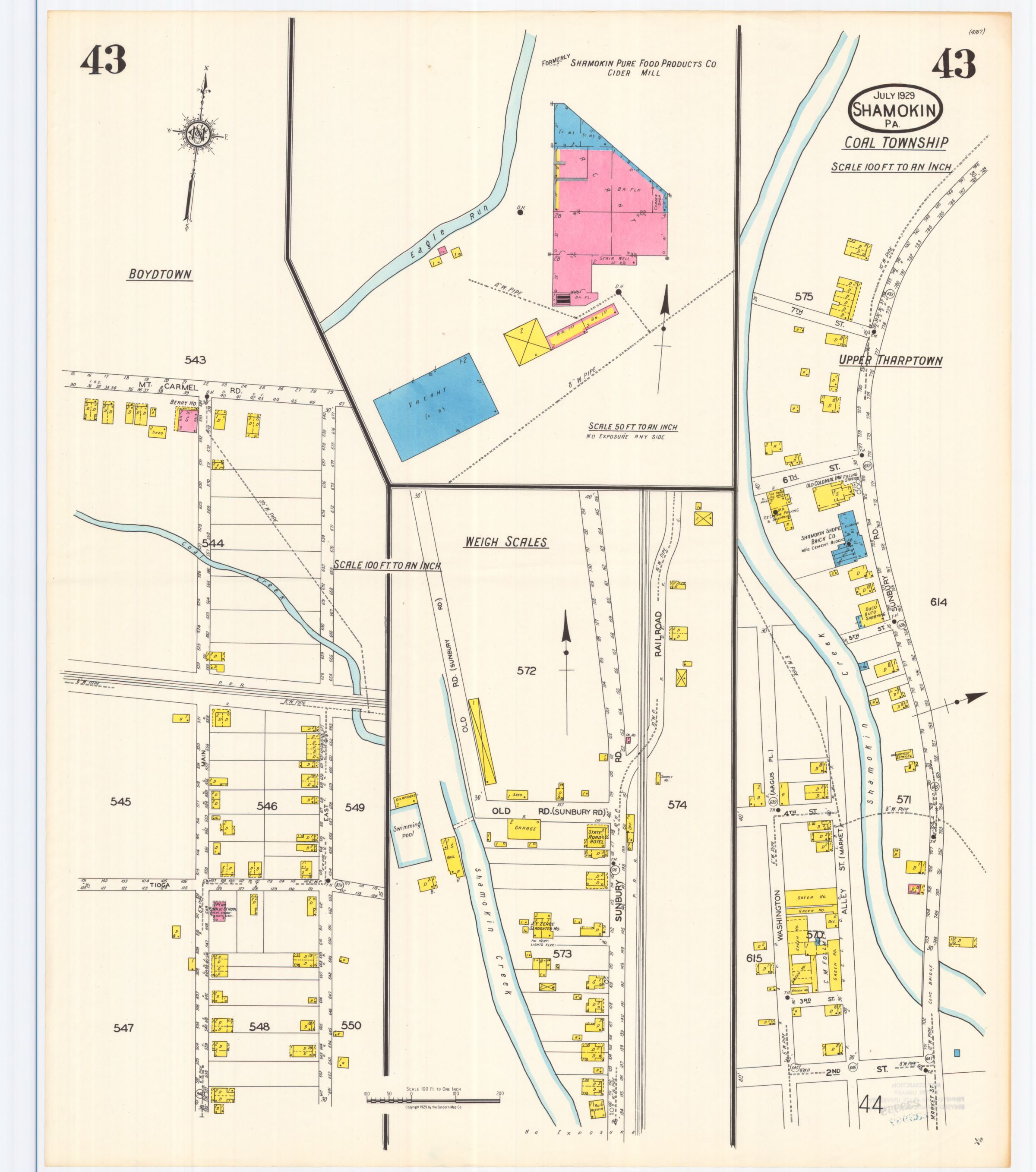 July 1929 Sanborn fire insurance map of Shamokin, Sheet 43.