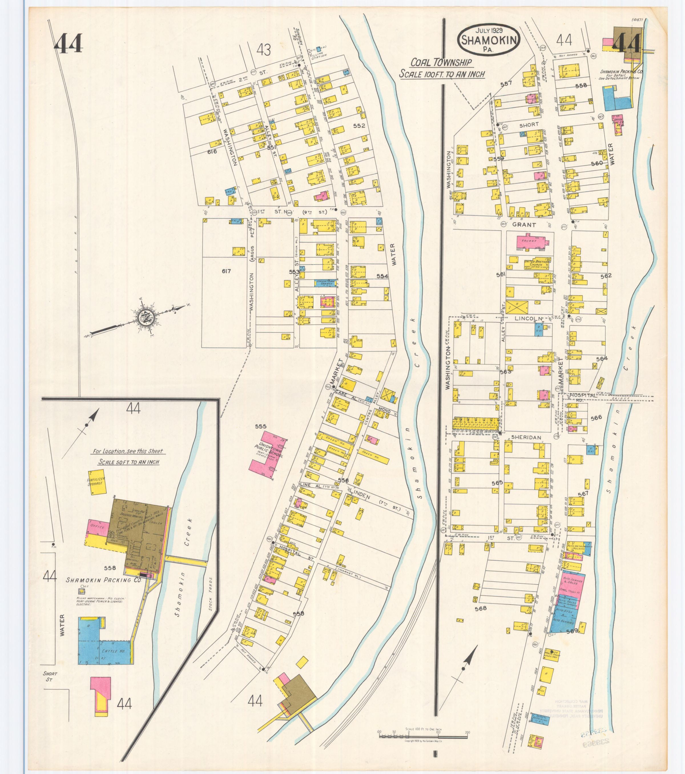 July 1929 Sanborn fire insurance map of Shamokin, Sheet 44.