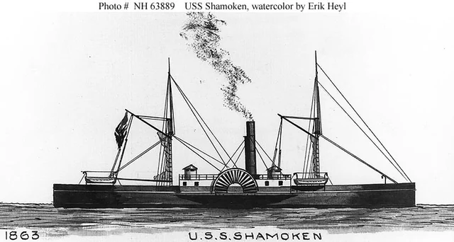 1951 Erik Heyl watercolor showing USS Shamokin I in side profile